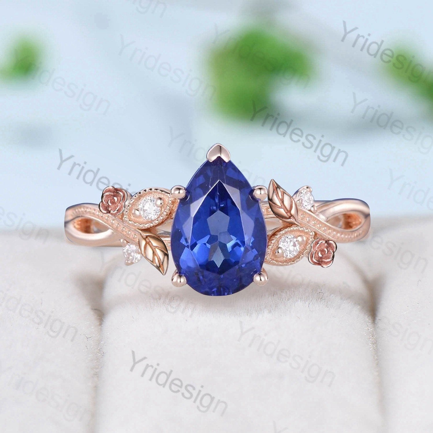 Vintage Nature Inspired Sapphire Engagement Ring for Women - Floral Leaves & Twig Design in Rose Gold, Art Deco Style Promise Wedding Ring | Perfect for Proposals, Anniversaries & Special Occasions