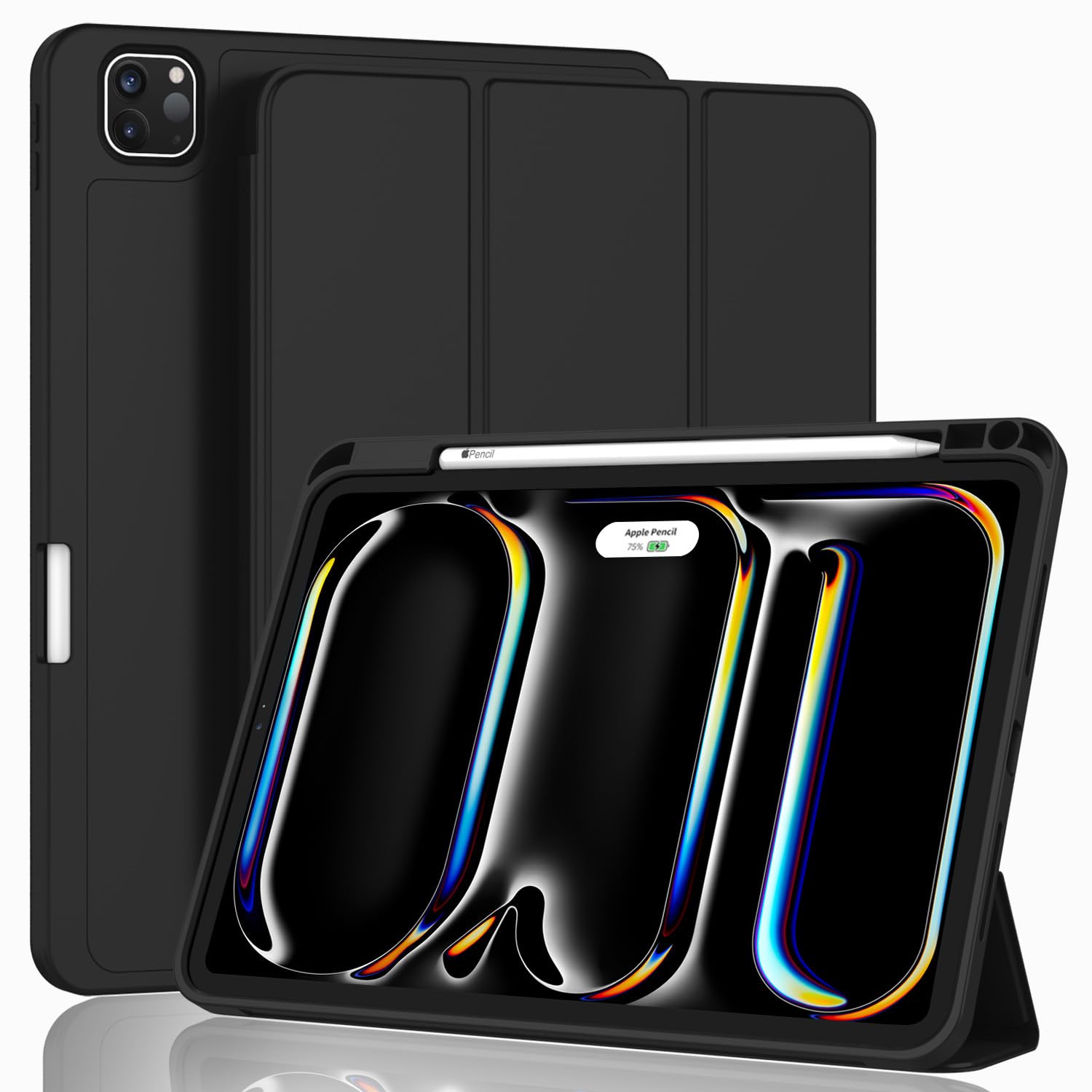 ZryXal 2024 iPad Pro 11 Inch Case M4 (5th Gen) - Premium Smart Cover with Apple Pencil Holder, Compatible with Pencil Pro, Supports Touch ID & Auto Wake/Sleep - Protective Slim Fit Case for Work, Study & Travel (Black)