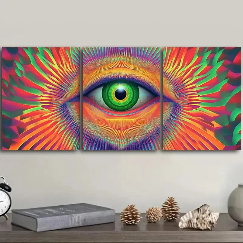 3-Piece Psychedelic Rainbow Eye Design Wall Art Set - Framed Canvas 40x60cm - High Quality Print - 100% Australian Made - Ready to Hang - Perfect for Living Room, Bedroom & Office Decor