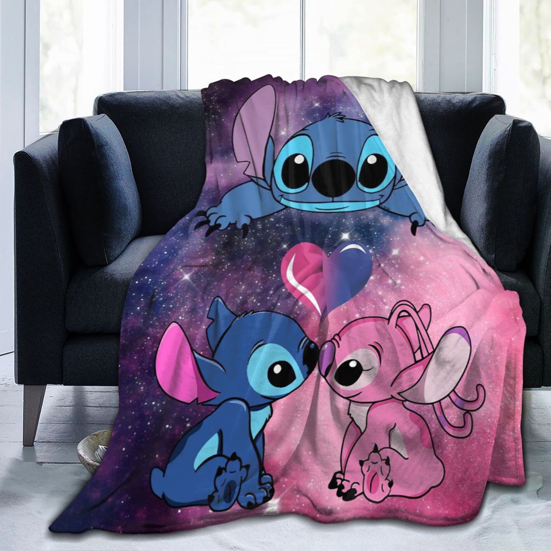 Cute Stitch Cartoon Plush Throw Blanket for Kids - Super Soft & Warm Fleece Flannel Blanket 40x50 Inches - Perfect Gift for Girls & Boys, Cozy Winter Sofa & Bed Decor