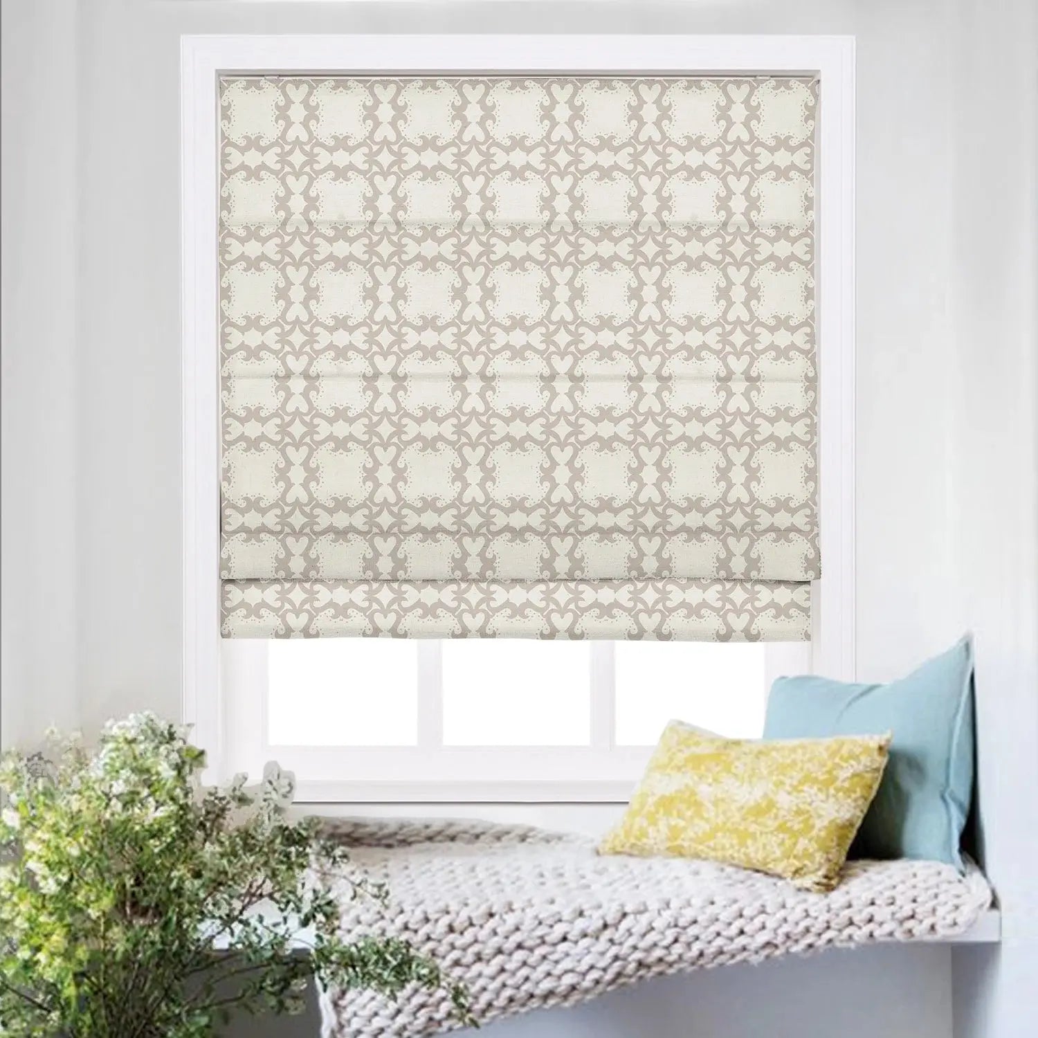 Roman Shade Cordless Linen Printed Window Treatment - Blackout Custom Window Coverings for Bedroom, Living Room & Nursery (Elegant Home Decor)