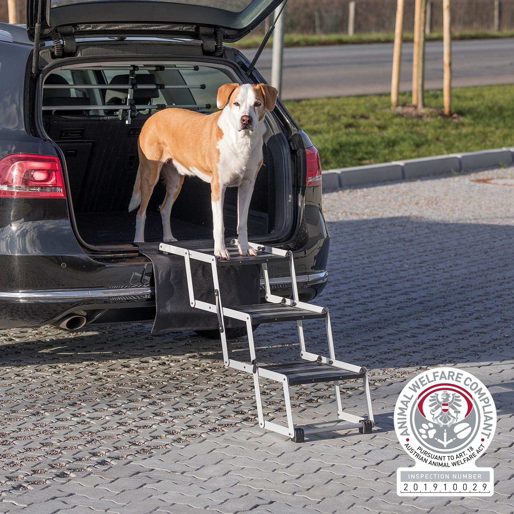 TRIXE Heavy Duty Foldable 3 Step Pet Stairs for Dogs & Cats - Lightweight Portable Pet Steps with 19.5-27.5 Inch Height - Perfect for Beds, Couches & SUVs