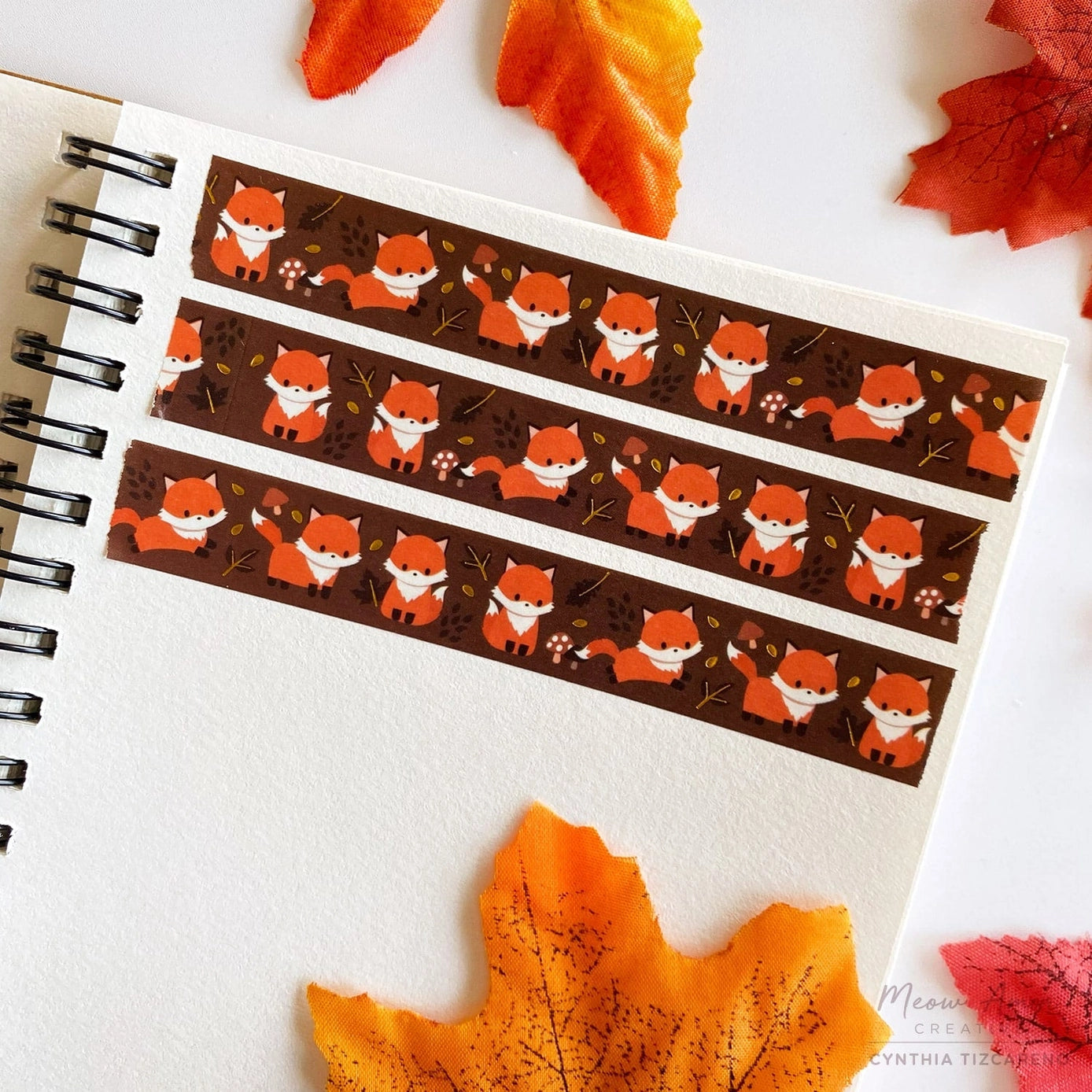 Autumn Fox Gold Foil Washi Tape - Decorative Japanese Paper Tape for Scrapbooking, Bullet Journaling, Gift Wrapping & DIY Crafts