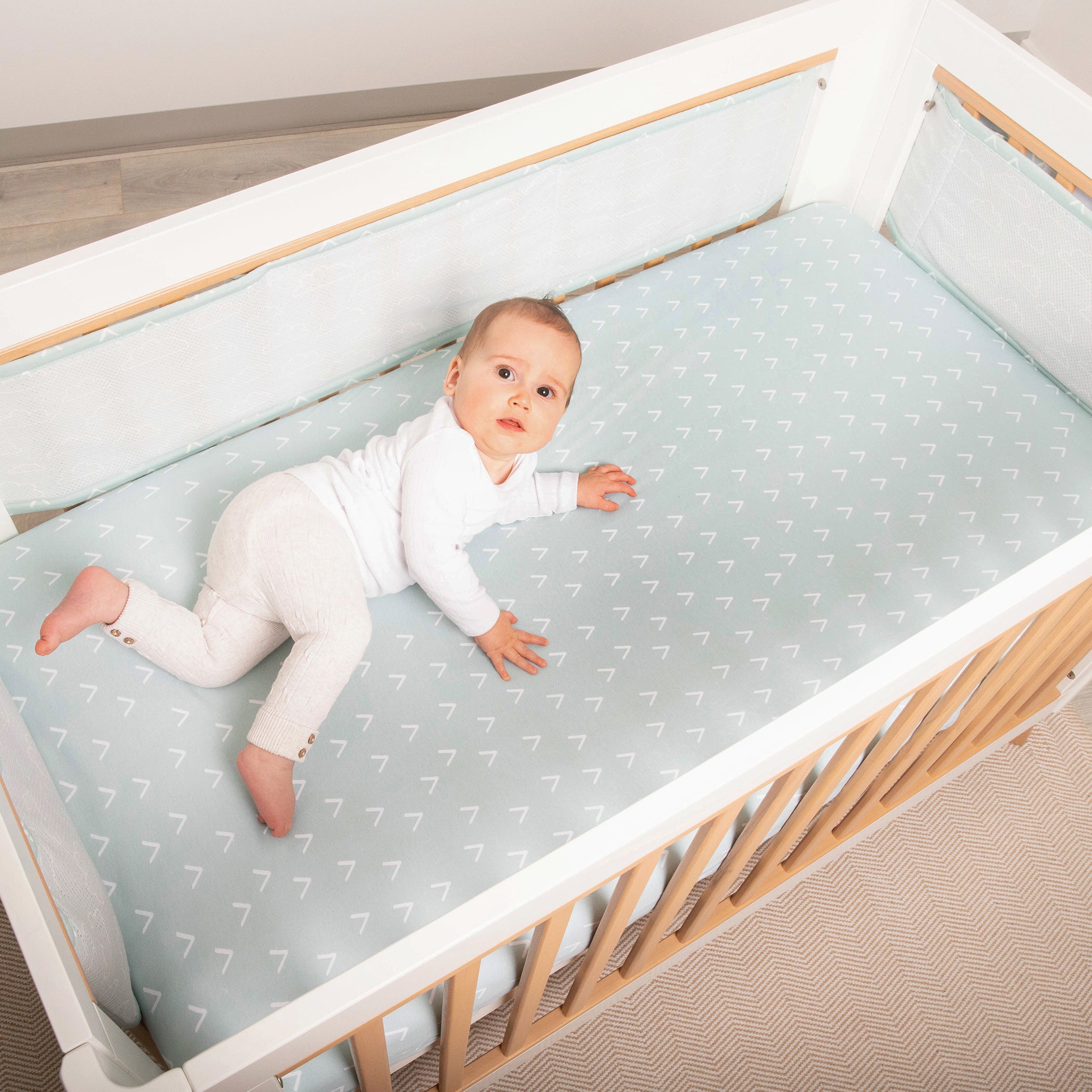 Nordic 2-Pack Jersey Cotton Fitted Sheets - Dusty Sky & Mint Colors - Soft & Breathable for Baby Cribs, Toddler Beds & Nursery Decor
