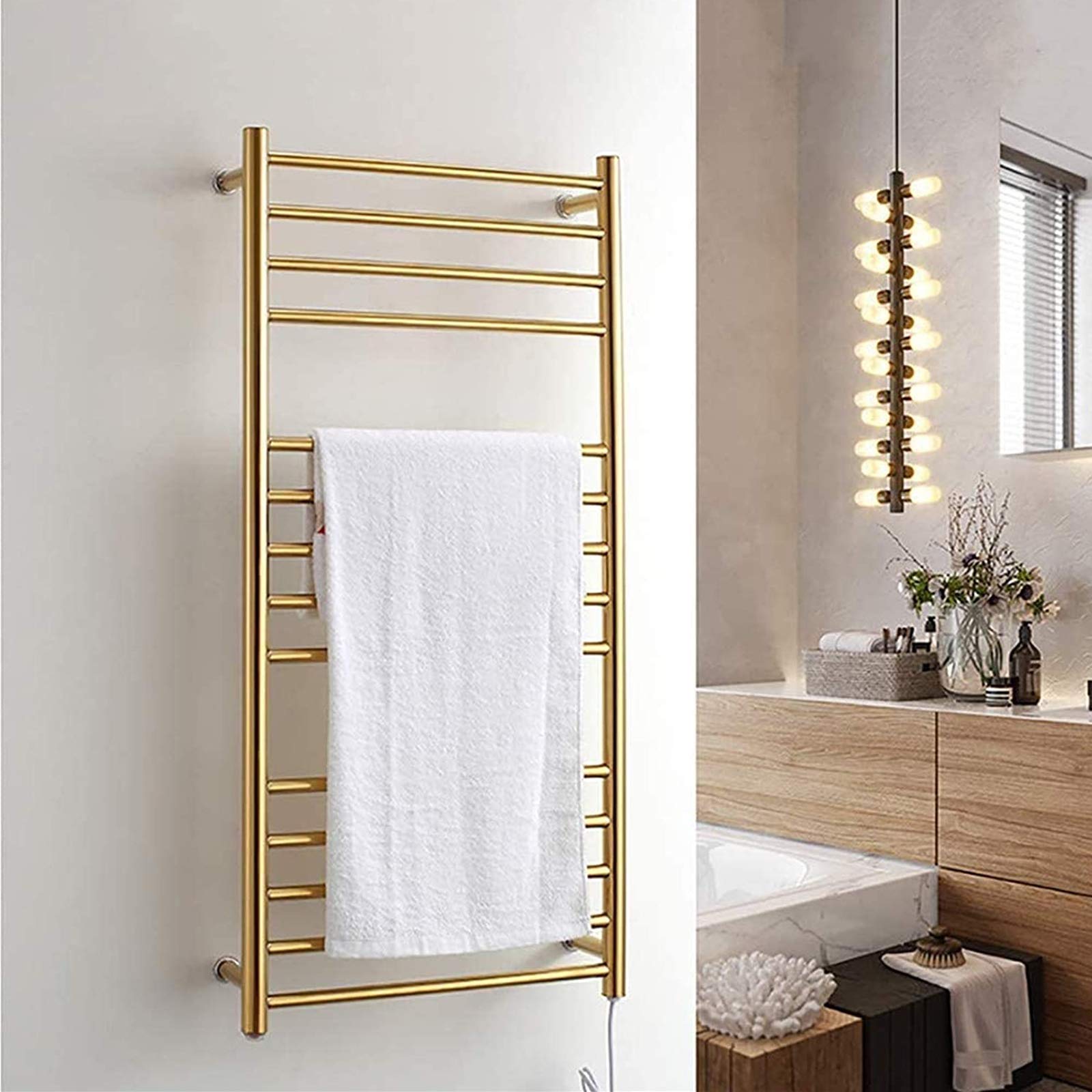 162W Electric Heated Towel Rack - 304 Stainless Steel Luxury Gold Towel Warmer for Bathroom - 14-Bar Wall Mounted Heated Towel Rail with Polished Finish - Perfect for Spa, Hotel & Home Use - Fast Drying & Warm Towels After Shower