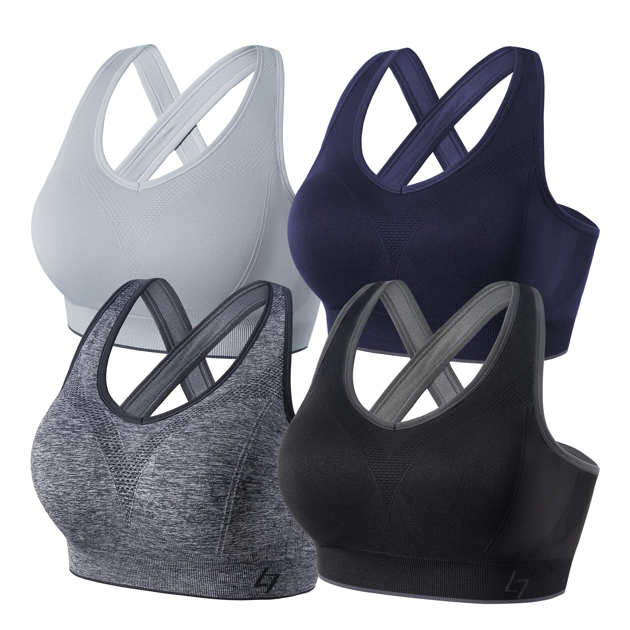 FITTIN Women's Cross Back Seamless Sports Bra with Removable Padded Cups - Comfortable Workout Top for Yoga, Gym, Running & High-Intensity Training