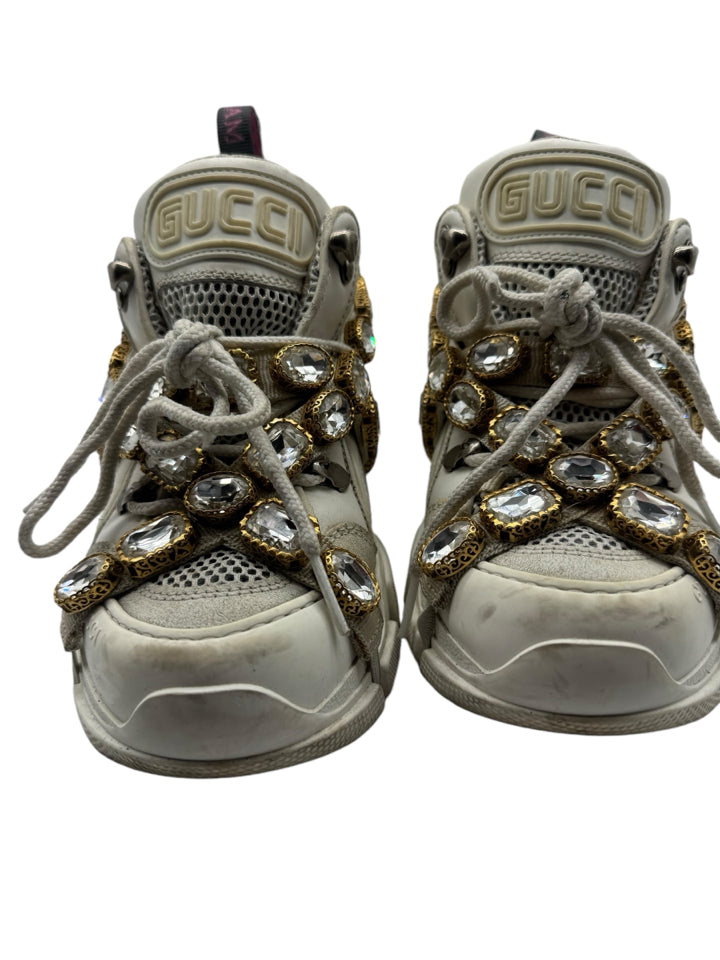 Gucci White Flashtrek Crystal Strap Sneakers - Women's Size 36 (US 6) | Fashionable Running Shoes for Casual Wear, Gym & Street Style