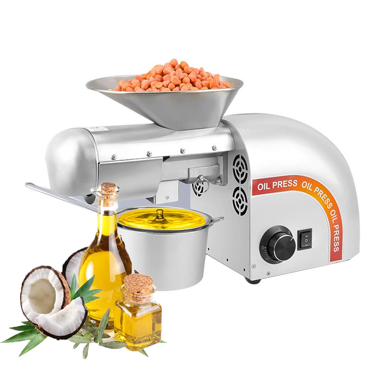 750W Automatic Oil Press Machine for Peanut, Canola, Pecan - Hot & Cold Press with Rotary Temperature Control, 304 Stainless Steel - Perfect for Home Kitchen, Organic Oil Extraction, and Healthy Cooking