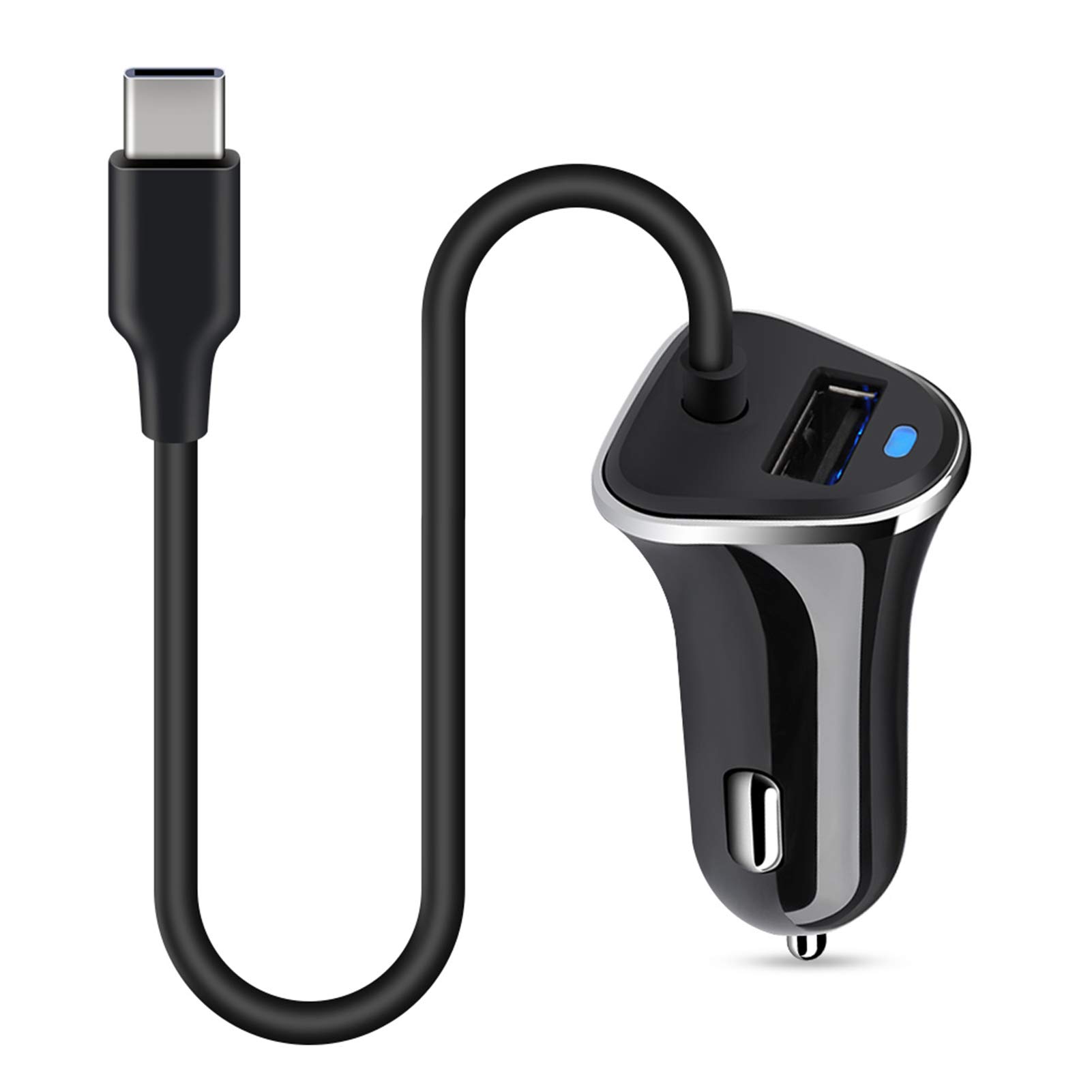 Fast Charging USB Type C Car Charger 3.4A with 3ft Cable - Compatible with Samsung Galaxy S23/S22/S21/S20, Note 20/10, LG G8/G7/V60 & More - Perfect for Road Trips & Daily Commuting