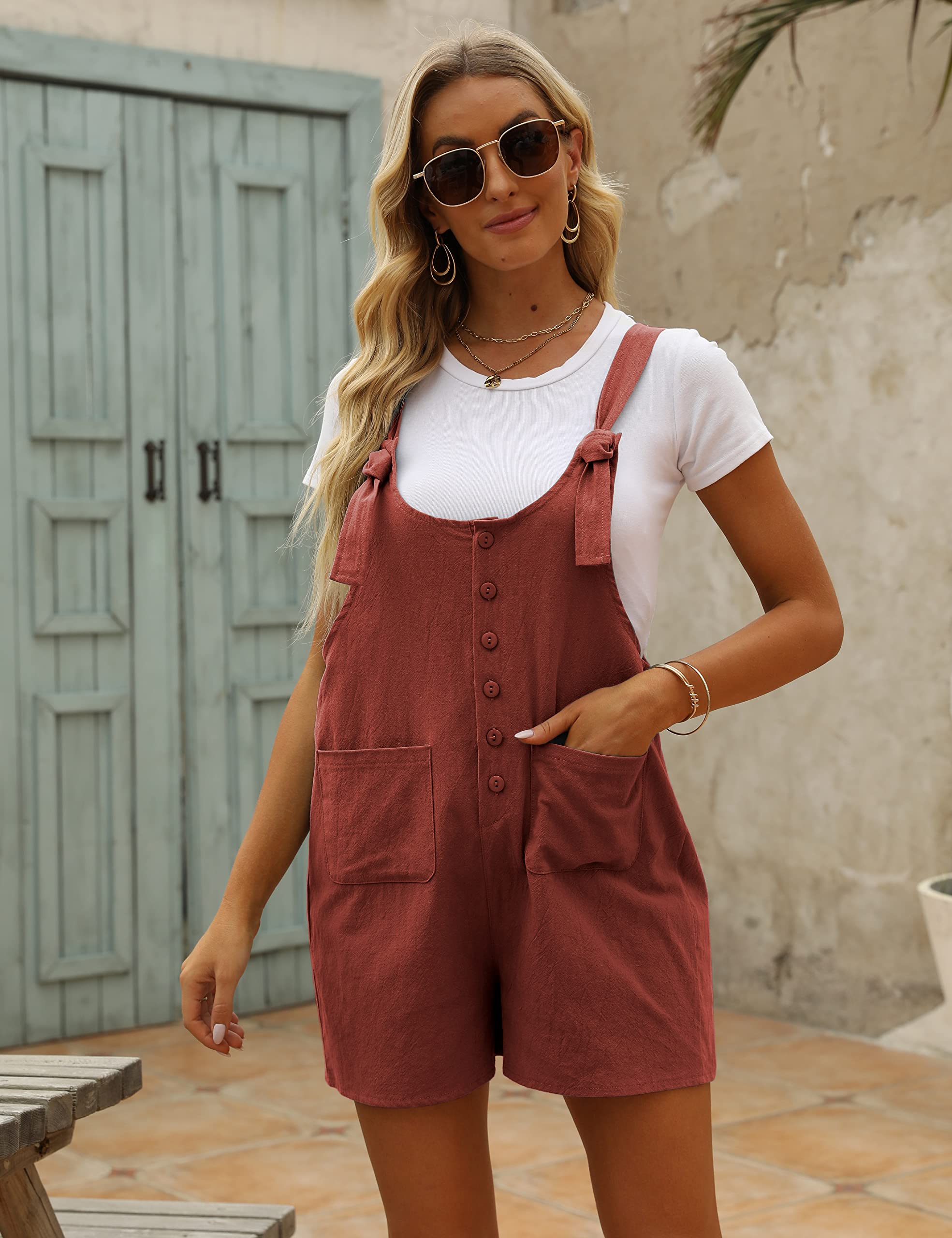 Yeokou Women's Casual Summer Cotton Linen Romper Overalls Jumpsuit Shorts - Comfortable & Breathable Outfit for Beach, Travel, and Daily Wear