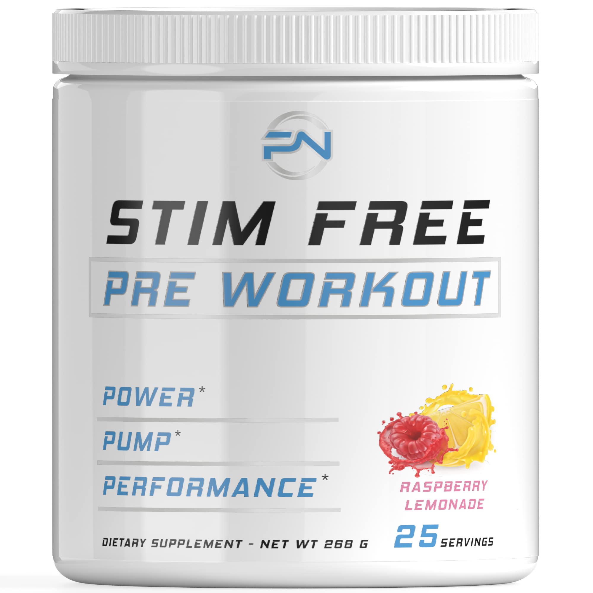 Stim-Free Pre Workout Powder - Best Caffeine-Free Non-Stim Pre Workout Supplement for Energy & Endurance - 25 Servings (Raspberry Lemonade) - Ideal for Night Workouts, Sensitive to Caffeine, or Focused Training Sessions