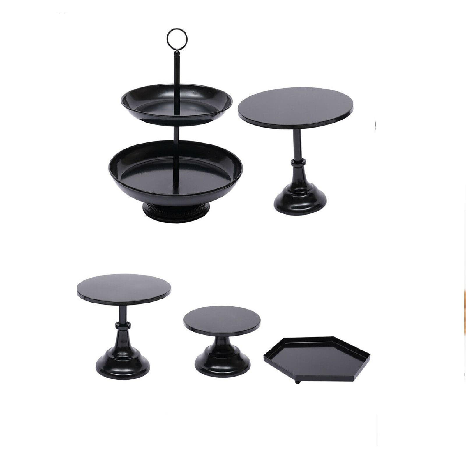 Premium 2-Tier Black Metal Cake Stand Set - 5-Piece Dessert Plate Display Rack for Cupcakes, Pastries & Treats | Perfect for Weddings, Birthday Parties & Tea Time Dessert Displays