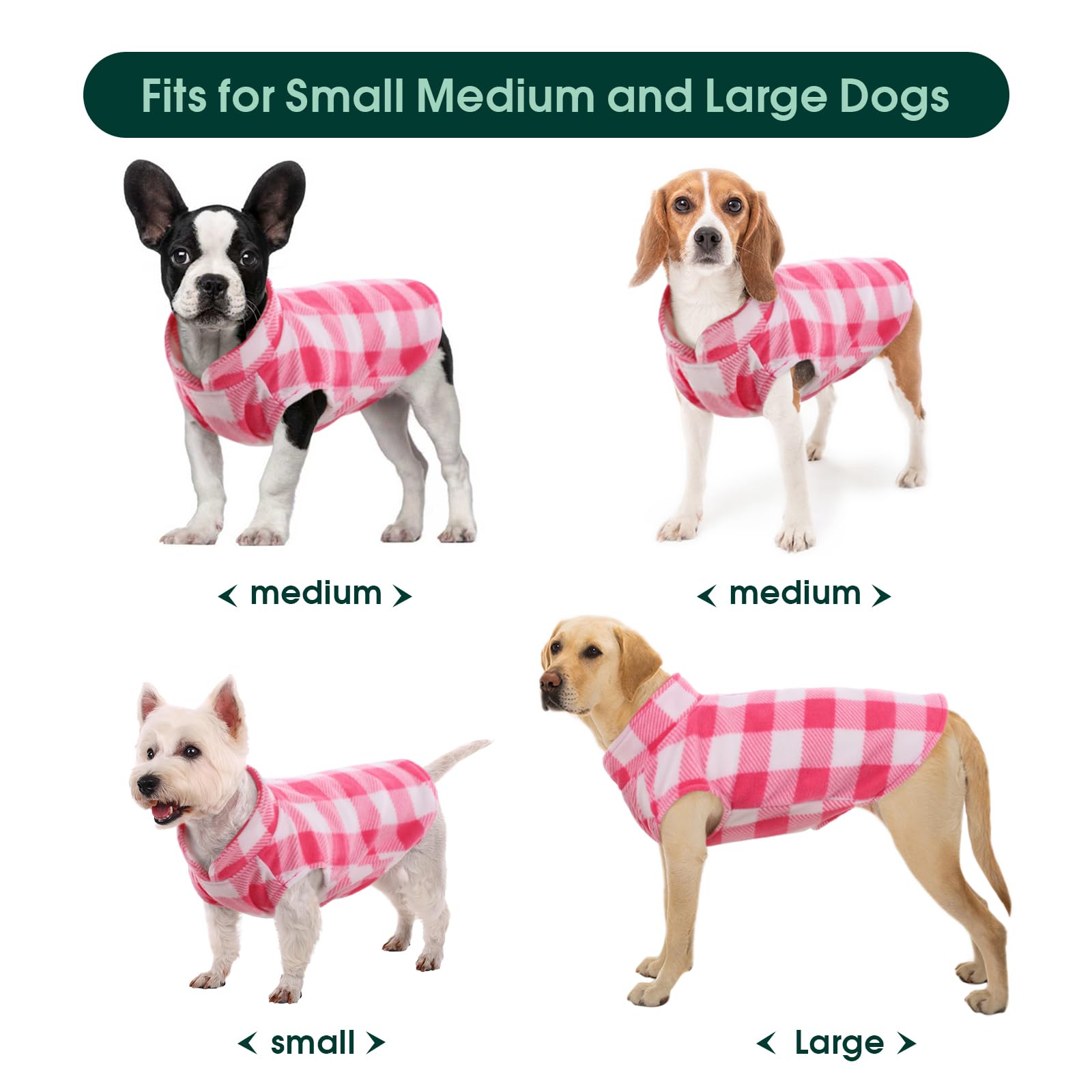 Kuoser Stretch Dog Fleece Vest - Soft Plaid Dog Sweater for Small Dogs & Cats | Warm Winter Pullover Coat with Leash Hole for Chihuahua, Yorkshire, Teddy | Perfect for Outdoor Walks & Indoor Comfort