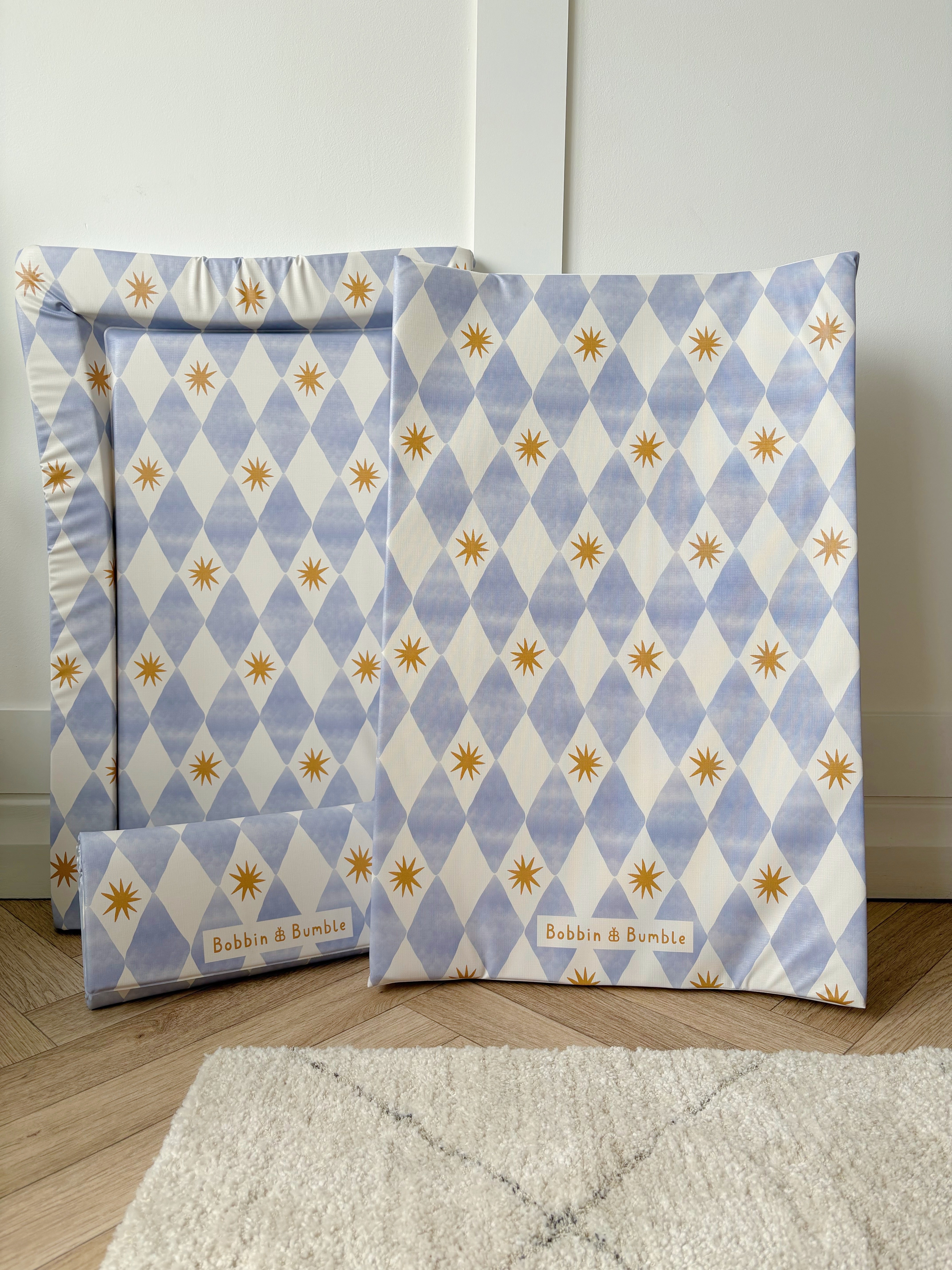 Premium Baby Changing Mat - Soft, Waterproof & Non-Slip Blue Harlequin Pattern for Nursery, Diaper Bag & Travel - Ideal for Newborns & Toddlers