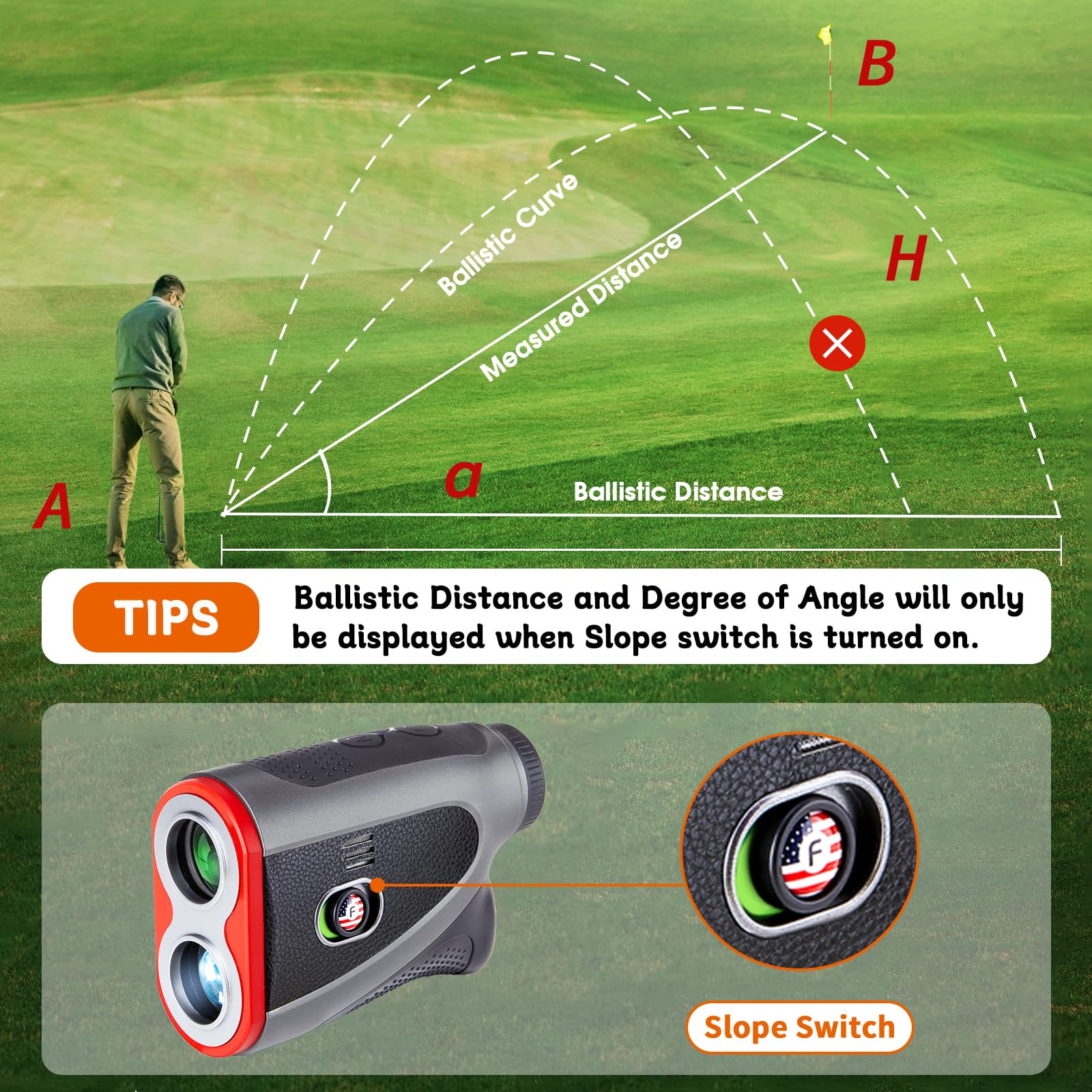 **1200 Yards Golf Rangefinder with Slope - Laser Range Finder with Flag Lock, Vibration, 7X Magnification & Rechargeable Battery | Magnetic Stripe & Premium Faux Leather | Perfect for Golfers, Hunters & Outdoor Enthusiasts**