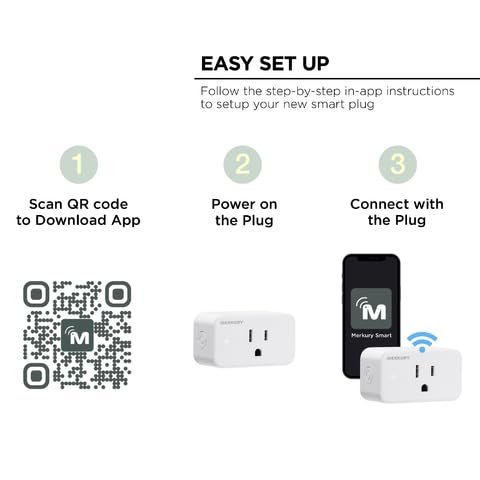 Merkury Smart Plugs - WiFi Outlet with Alexa & Google Home Compatibility, Smart Socket with Timer & Remote App Control, 2.4GHz Only - Perfect for Home Automation & Smart Lighting Control