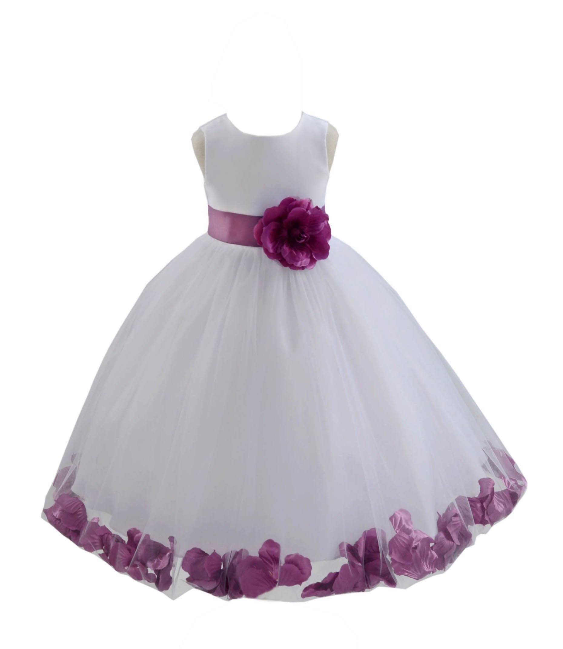 White Tulle Rose Petals Flower Girl Dress - Elegant Christening Gown for Baby Girls (302T-2) | Perfect for Weddings, Baptisms & Special Occasions