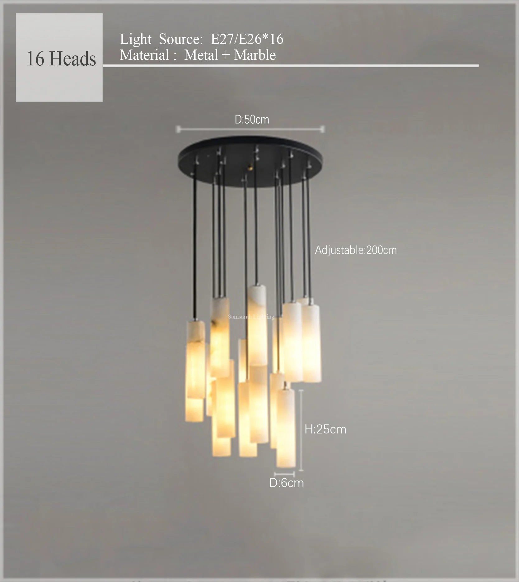 Modern Marble Pendant Light for Bedroom - Contemporary Handcrafted Hanging Fixture with Adjustable Cord - Perfect for Bedside, Dining Room, or Living Room Lighting Decor