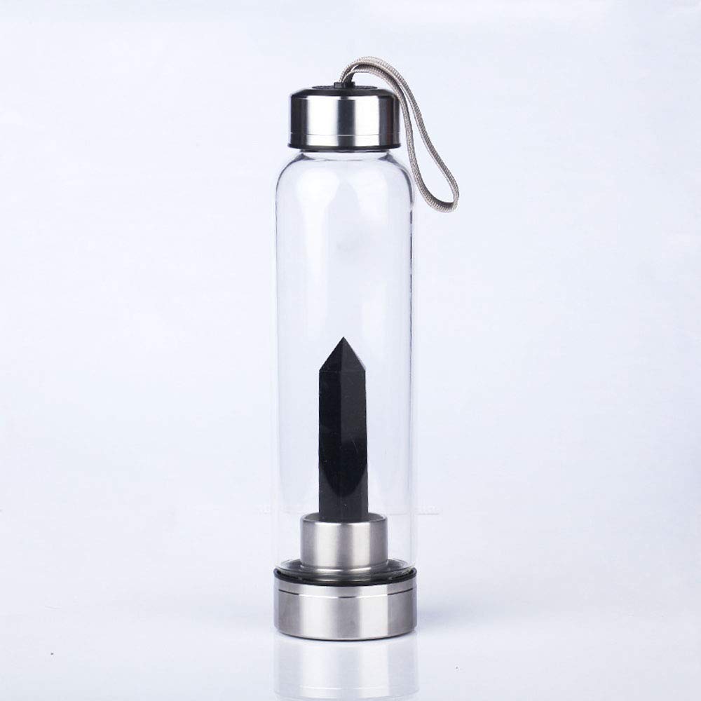 Black Obsidian Reusable Water Bottle - Portable Crystal Energy Cup for Reiki Healing & Wellness
