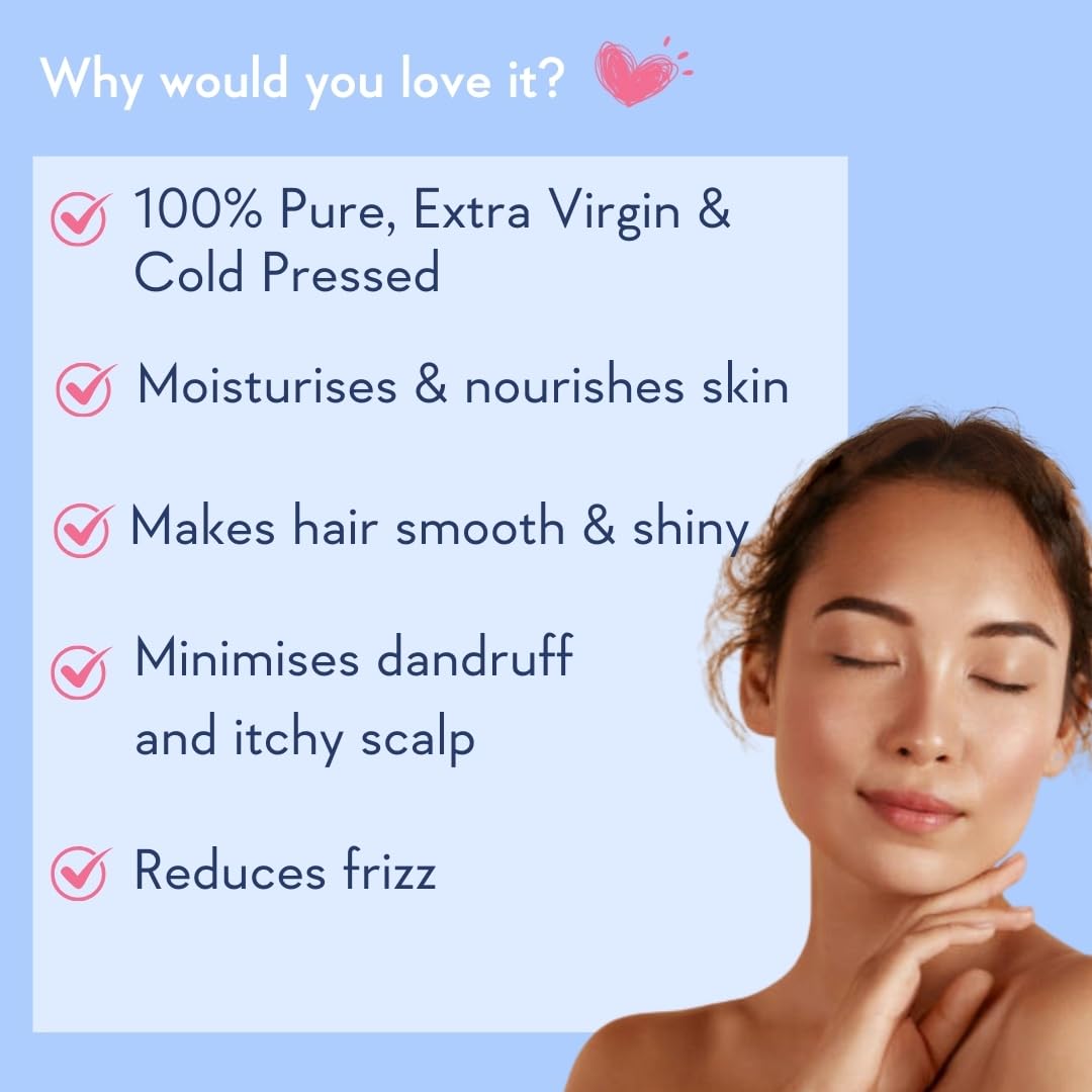 Organic Cold Pressed Extra Virgin Coconut Oil for Hair & Skin - 500ml Pure Coconut Milk Oil for Cooking, Moisturizing & Massage - Vegan, Unrefined & Chemical-Free