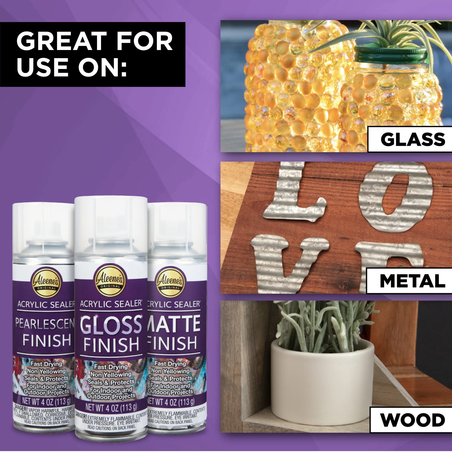 Aleene's Acrylic Spray Sealer Variety Pack - 4 oz (3 Pack) - Gloss, Matte & Pearlescent Finishes for DIY Crafts, Wood, Fabric & Home Decor Projects
