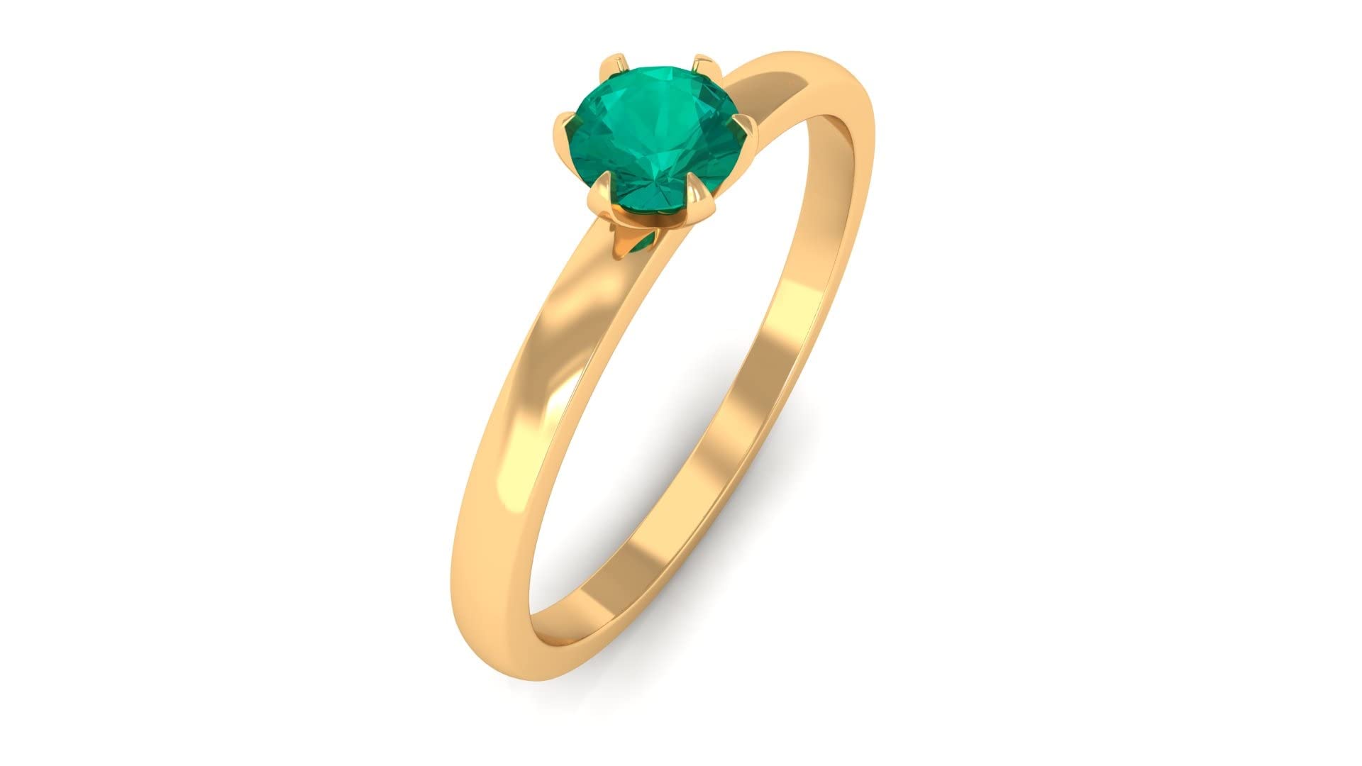 4MM Round Cut Emerald Solitaire Ring - 14K Solid Gold May Birthstone Ring for Women | Elegant Green Gemstone Jewelry for Engagement, Anniversary & Special Occasions