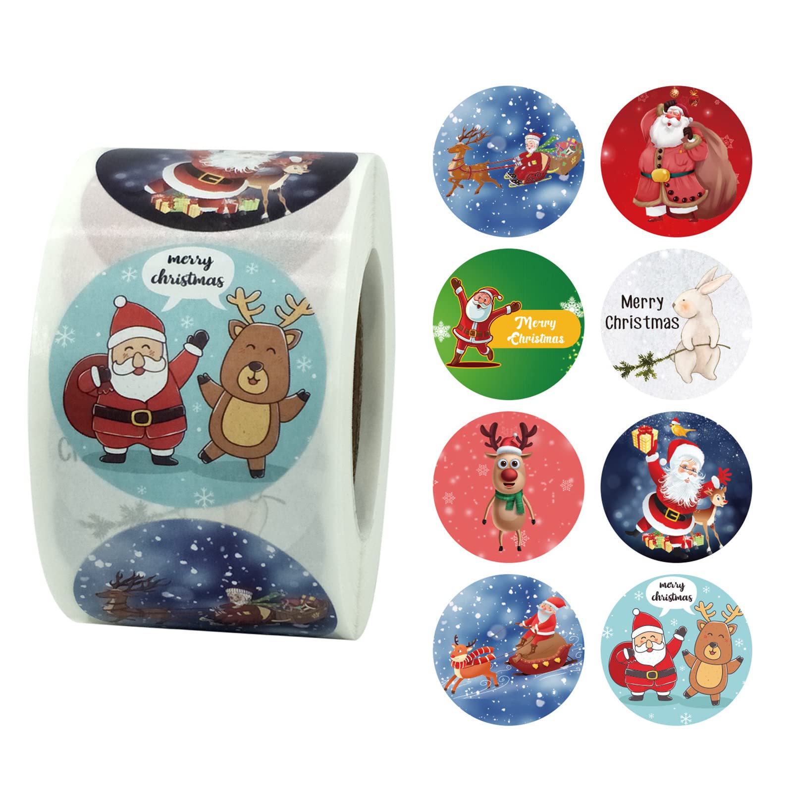 VALINK Christmas Stickers Roll - 500 Count 1.5 Inch Round Santa Claus Holiday Stickers for Envelopes, Gift Bags, Wrapping Paper - Perfect for Christmas Cards, Holiday Decorations & Party Favors