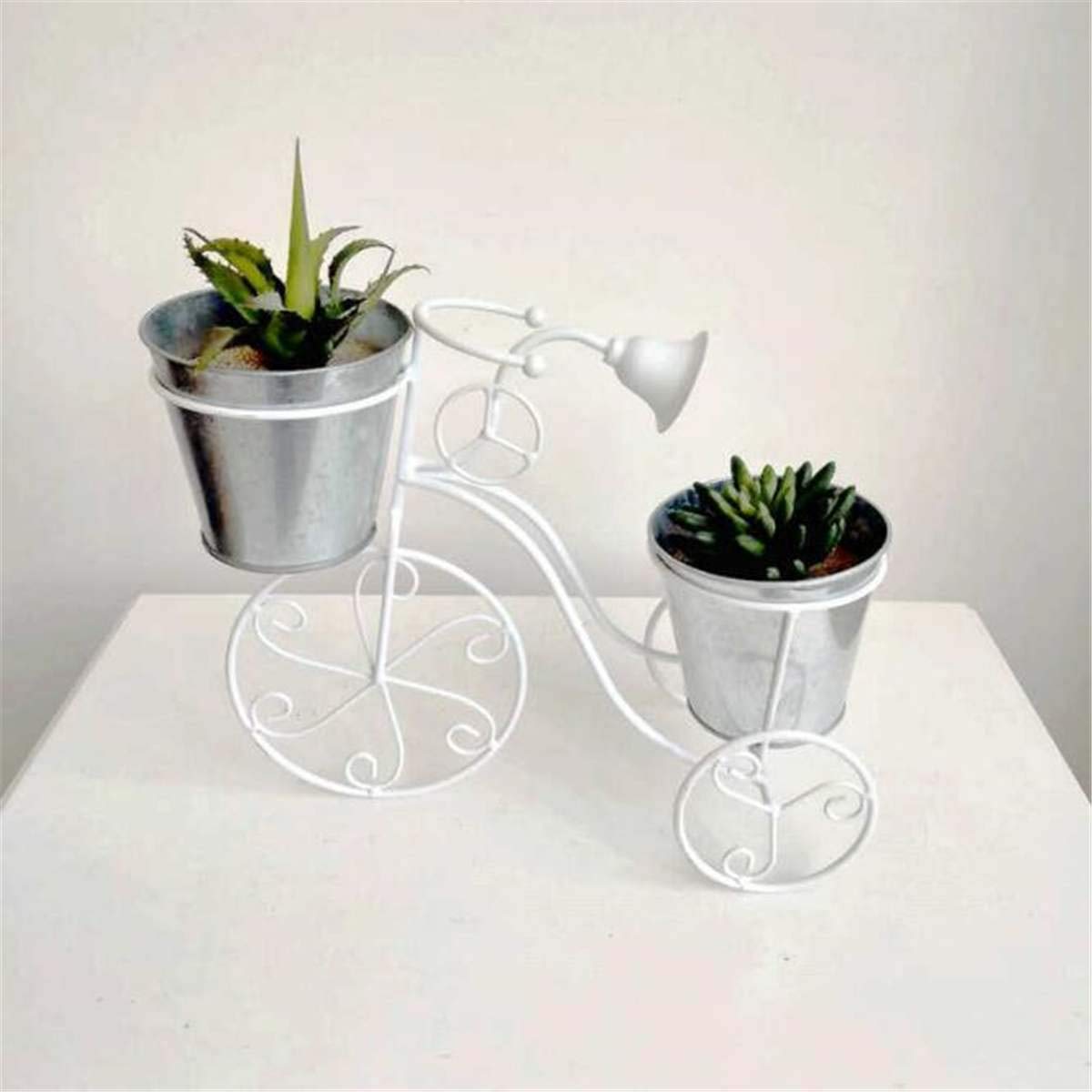 Sturdy Metal Flower Pot Holder for Bicycles - Modern Plant Stand for Indoor & Outdoor Use - Balcony, Garden, Home Decor - White