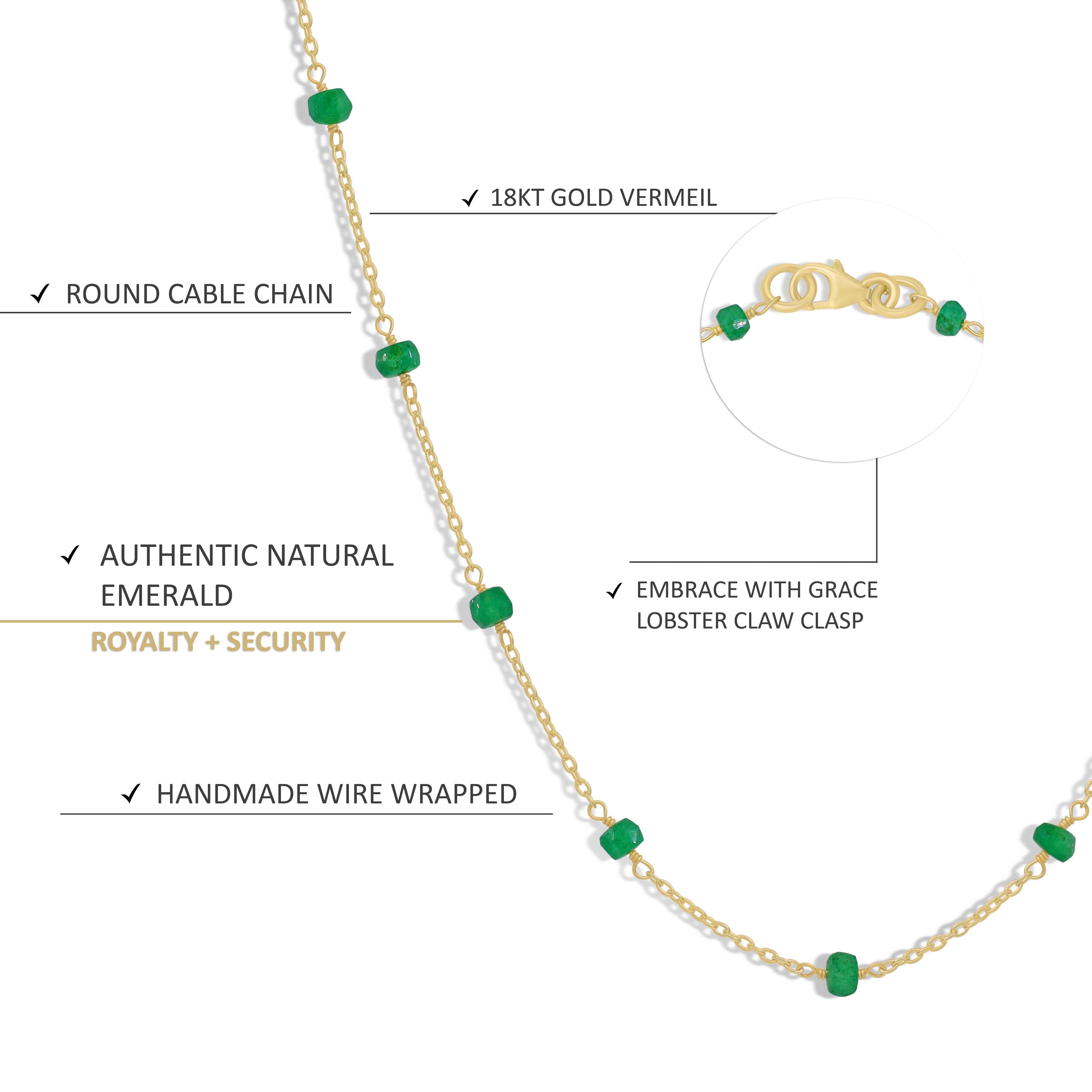Natural Emerald Beaded Chain Necklace for Women - Elegant Jewelry Gift for Birthday, Anniversary & Special Occasions