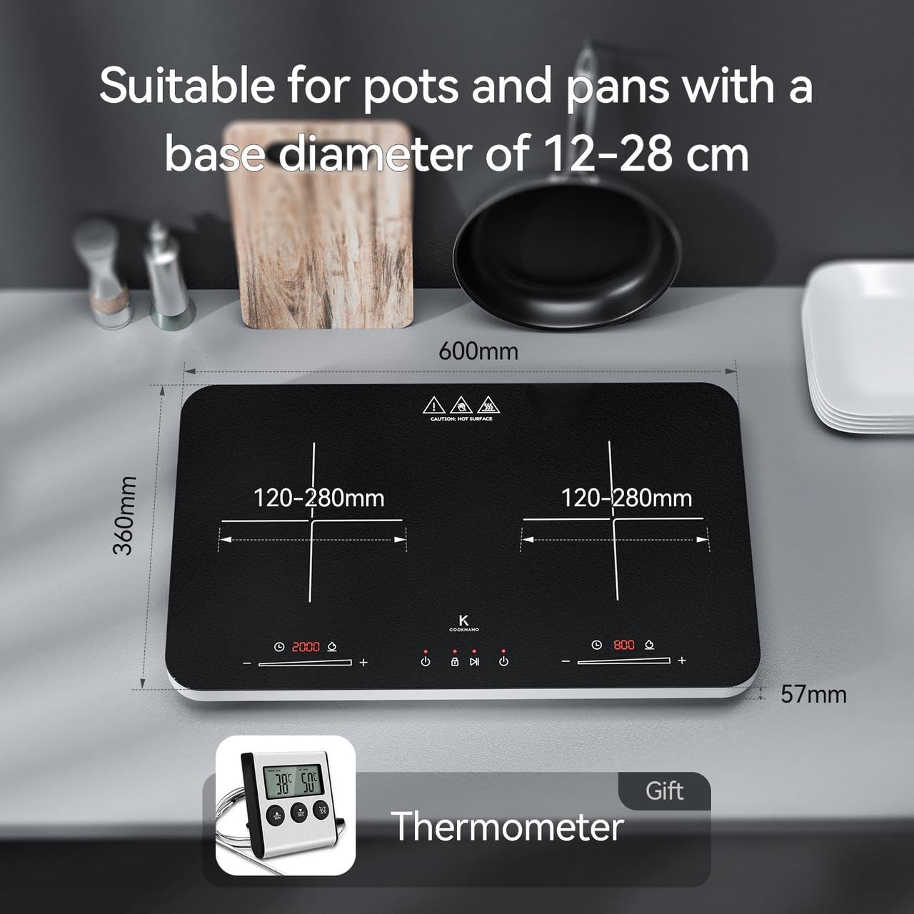 Portable Induction Cooktop 2 Burners - COOKNANO 3600W Double Induction Cooker with Independent Controls, 20 Power & Temperature Settings, 6-Hour Timer & Child Safety Lock - Perfect for Home Kitchen, Dorm, RV & Outdoor Cooking
