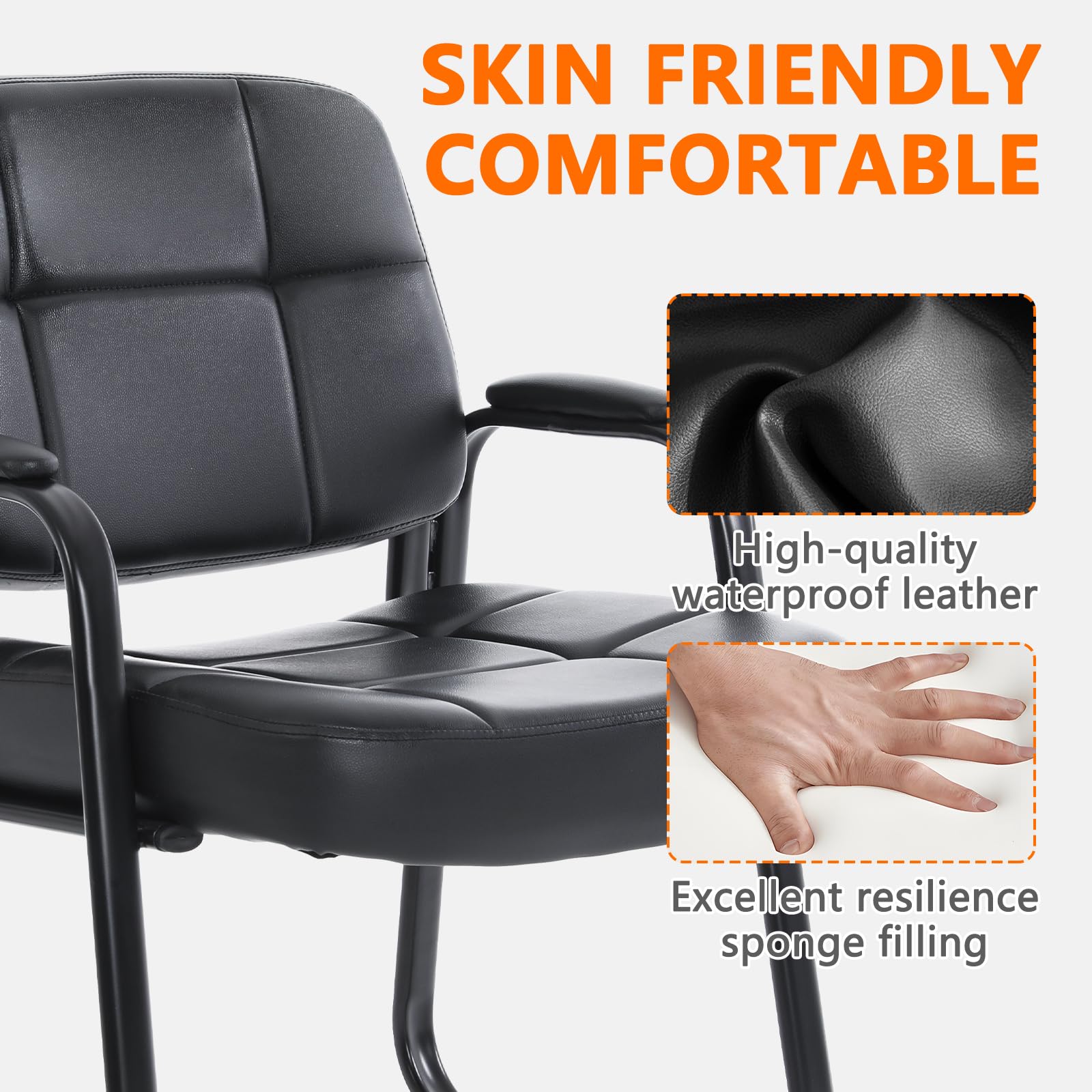 CLATINA Big & Tall Office Chair - Bonded Leather Padded Armrests & Sled Base - Waiting Room Guest Chair for Reception Lobby, Conference Desk & Home Office - Ergonomic Comfort for Professionals - Black