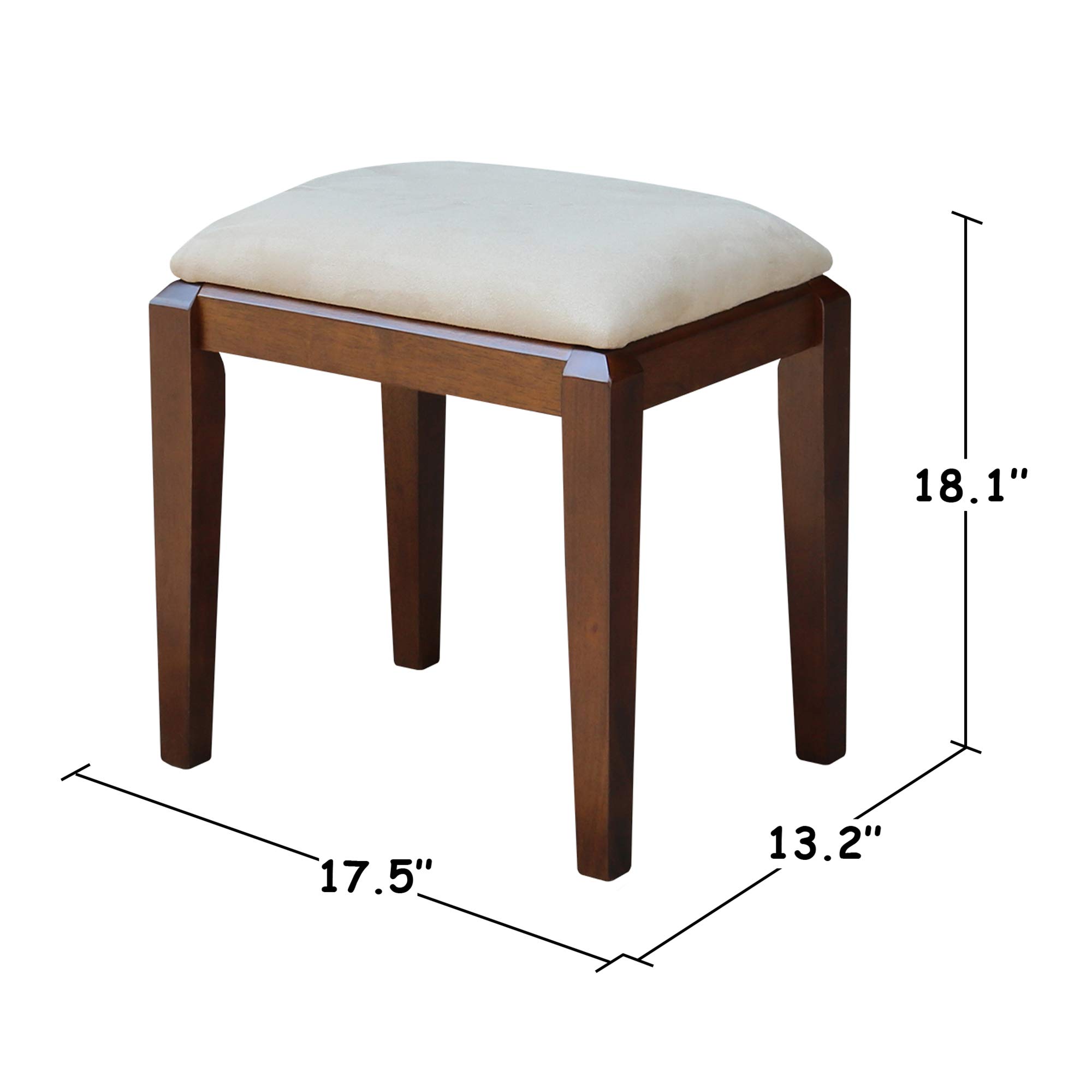 International Concepts Espresso Vanity Table with Matching Bench - Elegant Dressing Table Set for Bedroom, Makeup Vanity & Home Decor