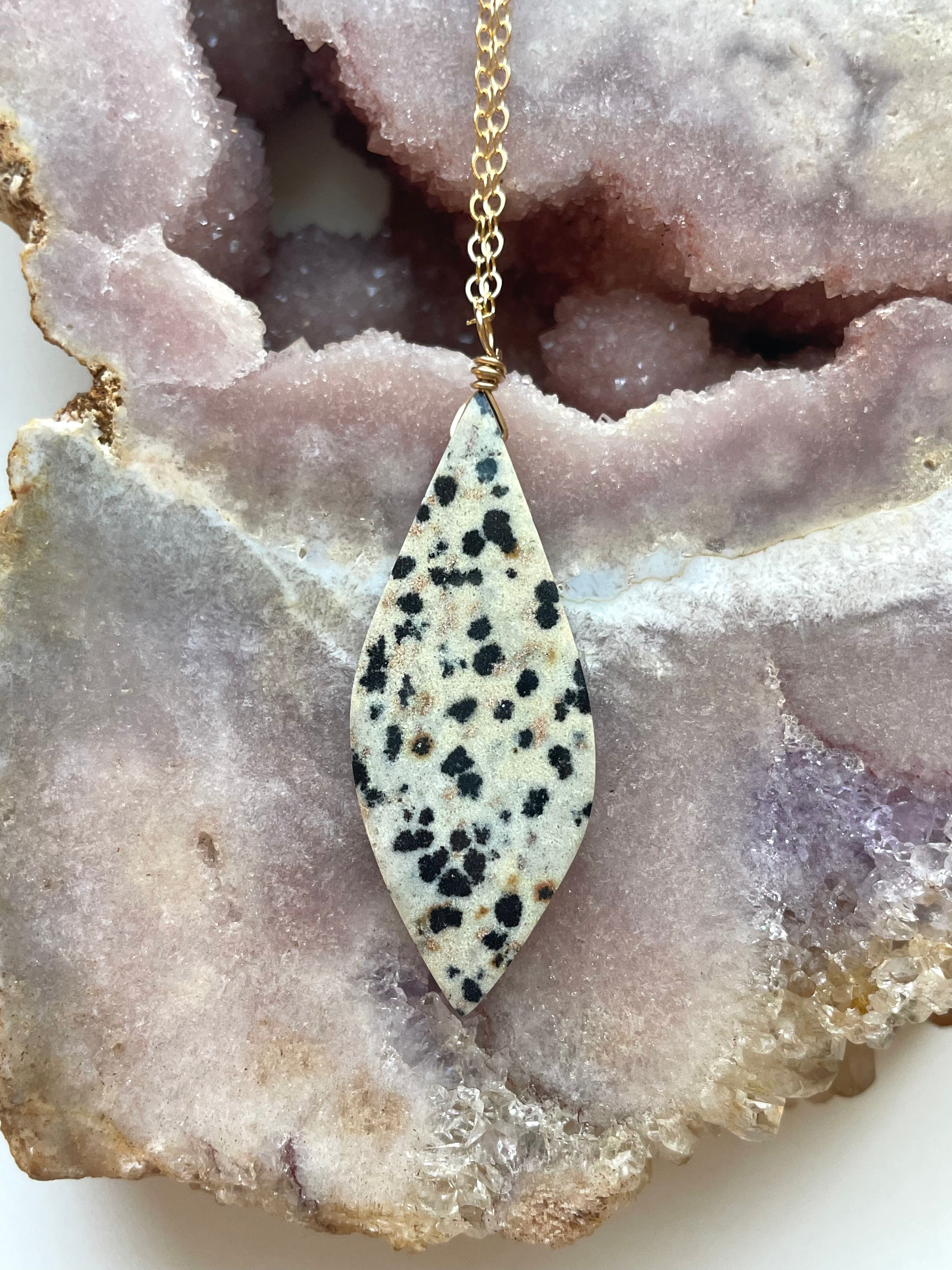 Dalmatian Jasper Pendant Necklace - 14K Gold Filled Healing Stone Jewelry for Women - Perfect for Spiritual Healing, Meditation & Everyday Wear