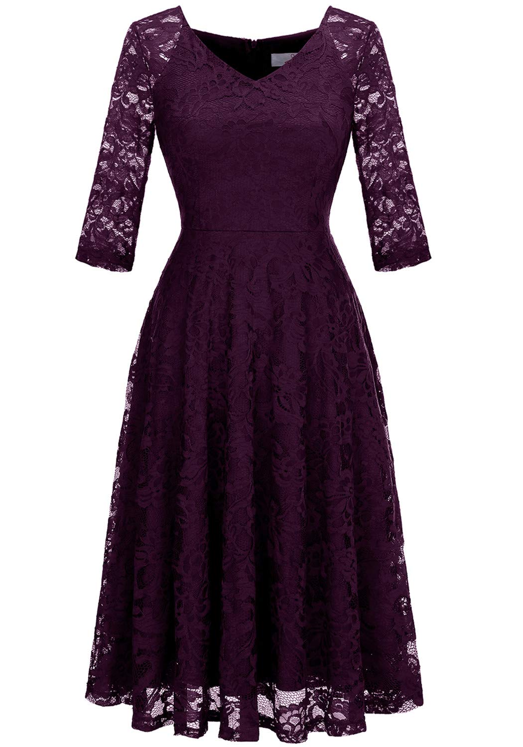 Elegant Long-Sleeve Lace Wedding Guest Dress for Women - A-Line Formal Cocktail Party Midi Gown | Perfect for Prom, Evening Events & Special Occasions