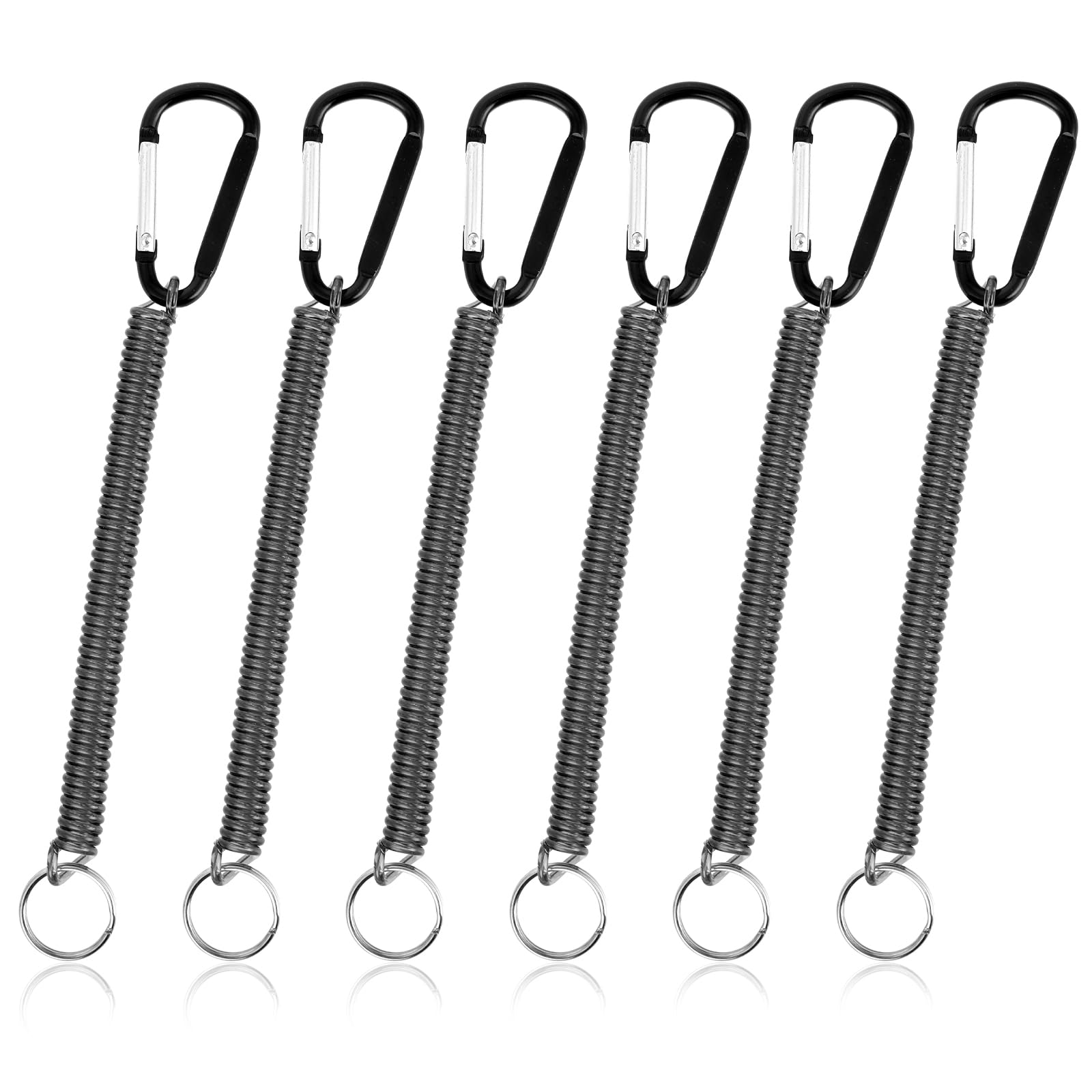 6 PCS Black Fishing Lanyards - Heavy Duty Retractable Coil for Boating & Kayaking