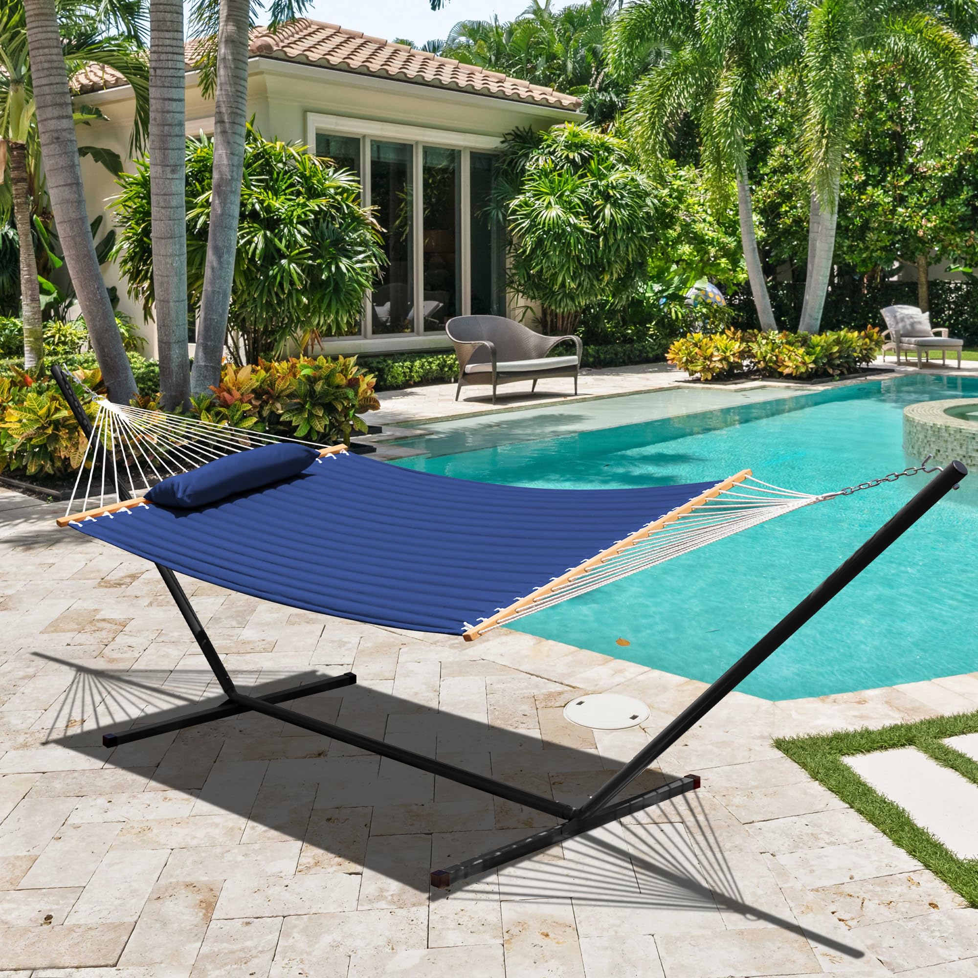 **Lazy Daze 15ft Heavy Duty Steel Hammock Stand with Hooks & Chains - 450lb Capacity, Black - Perfect for Outdoor Relaxation in Porch, Patio, Garden & Backyard**
