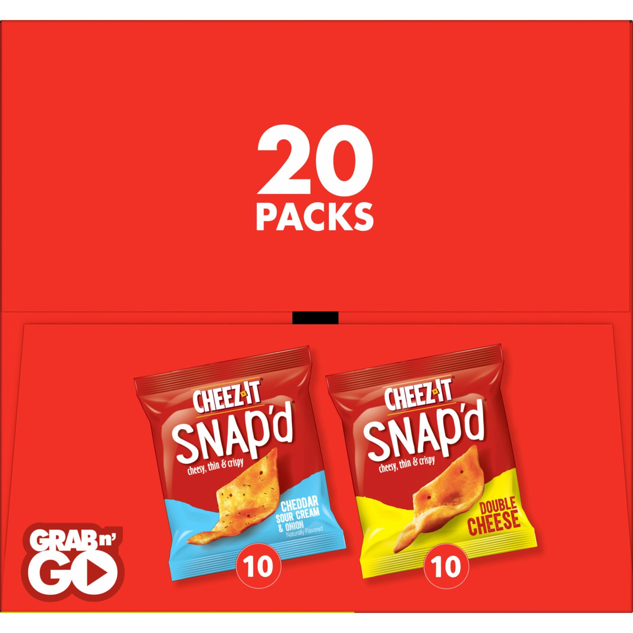 Cheez-It Snap'd Thin & Crispy Cheese Cracker Chips - Variety Pack (15oz Box, 20 Packs) - Perfect for Lunch Snacks, Office Break, School Lunch & Party Platters
