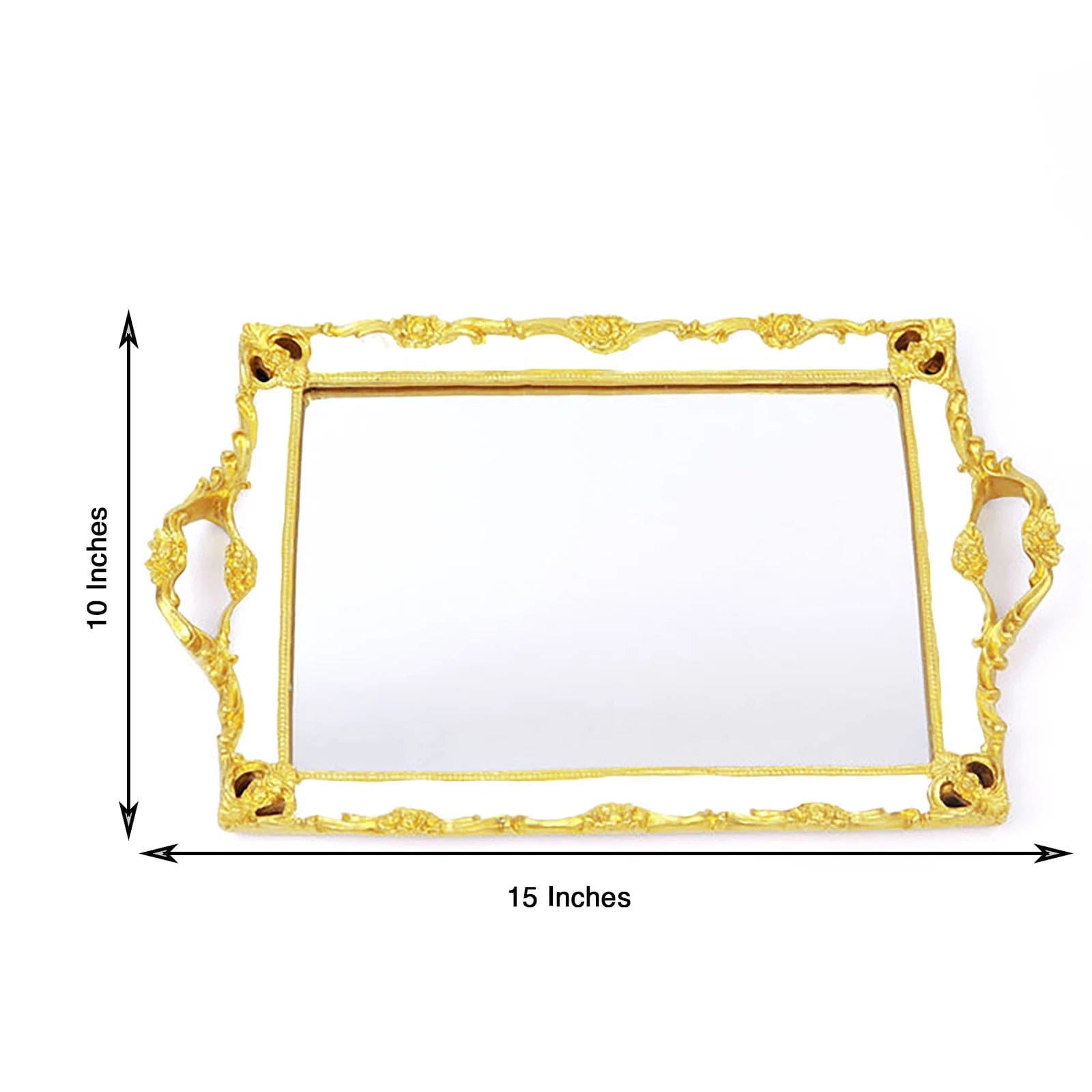 15x10 Inch Metallic Rectangular Mirror Serving Tray with Handles - Elegant Party Decor, Cocktail Serving, Home Decor & Gift Idea for Weddings, Hostess & Housewarming