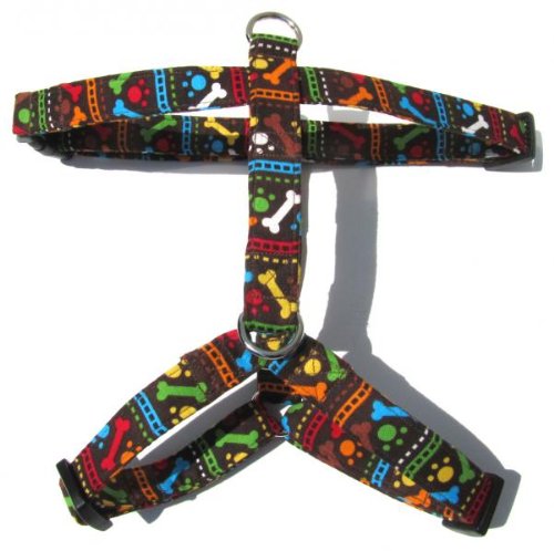 Adjustable Dog Harness with Paws & Bones Design - Premium Brown Pet Harness for Small Medium Large Dogs - Handmade in USA - Perfect for Walking, Training & Outdoor Adventures