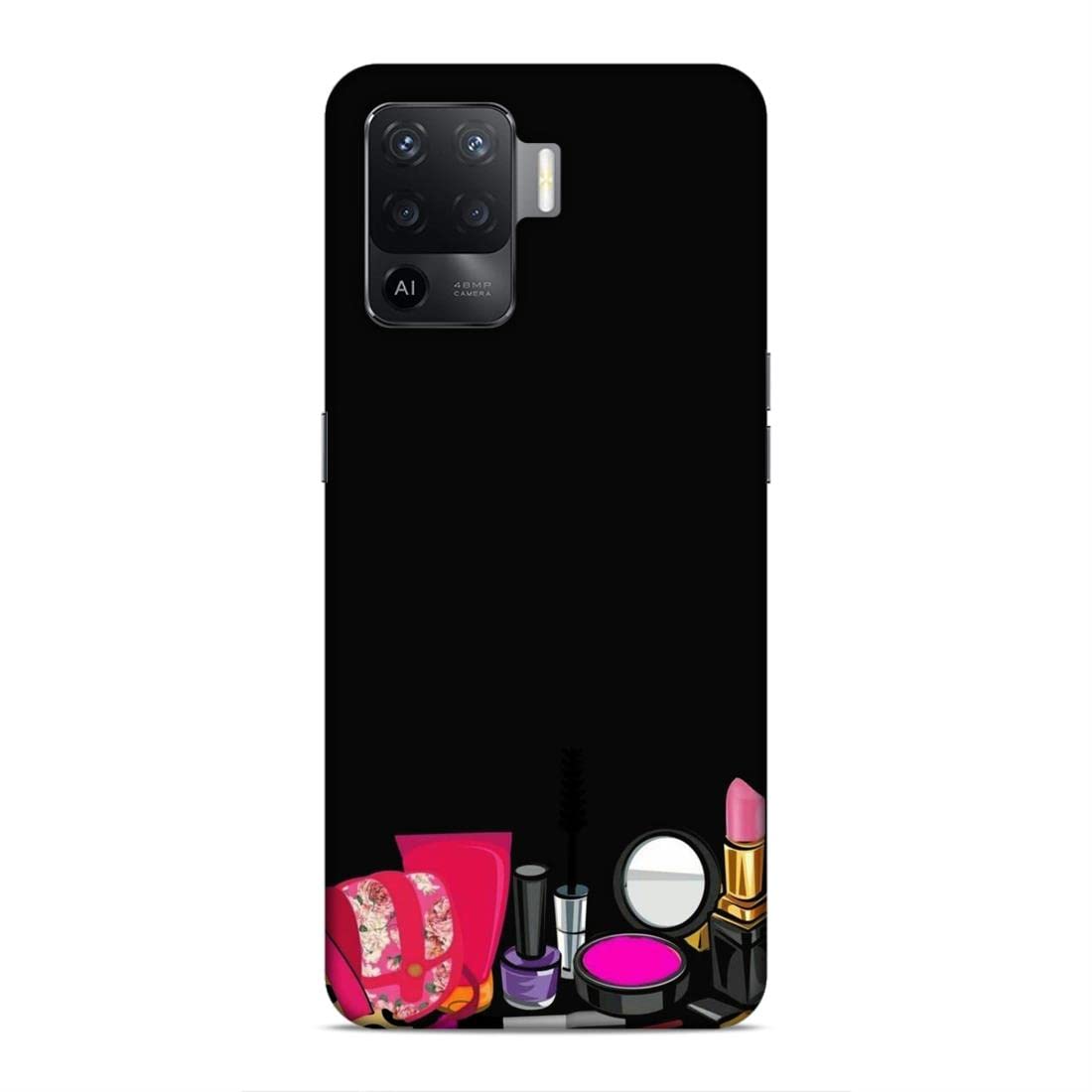 LETAPS® Printed Hard Phone Case for Oppo F19 Pro - Mirror & Lipstick Holder, Girly Makeup Design | Perfect for Women's Daily Use, Cosmetics Storage & Fashion Accessory