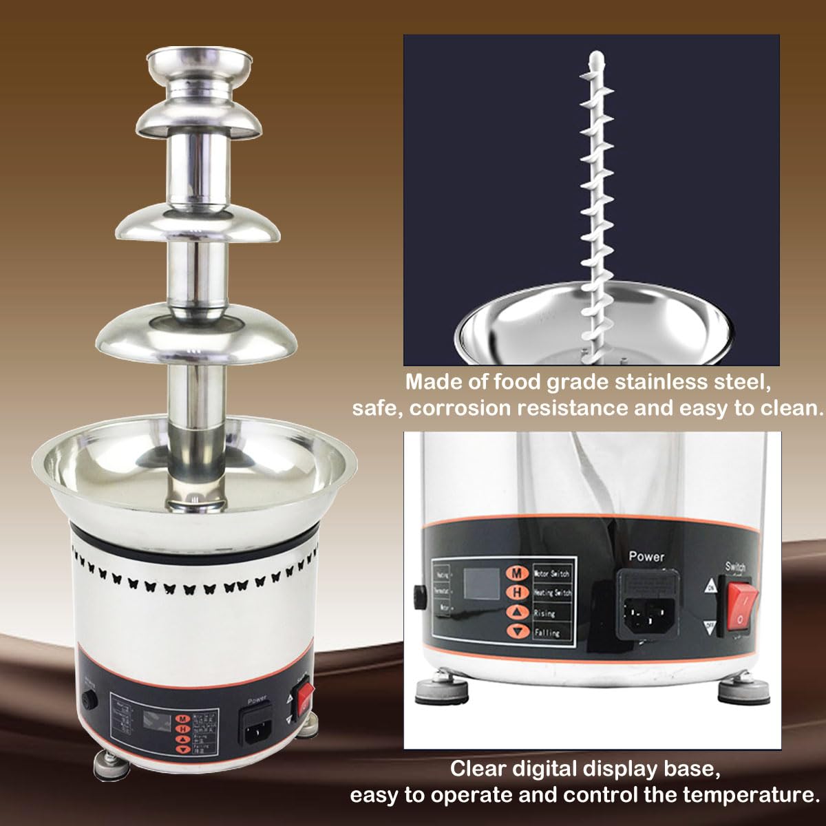 INTBUYING 110V 4-Tier Stainless Steel Commercial Chocolate Fountain Machine - 6.6Lbs Capacity for Chocolate, Candy, Butter & Cheese - Perfect for Parties, Weddings, Birthdays & Corporate Events