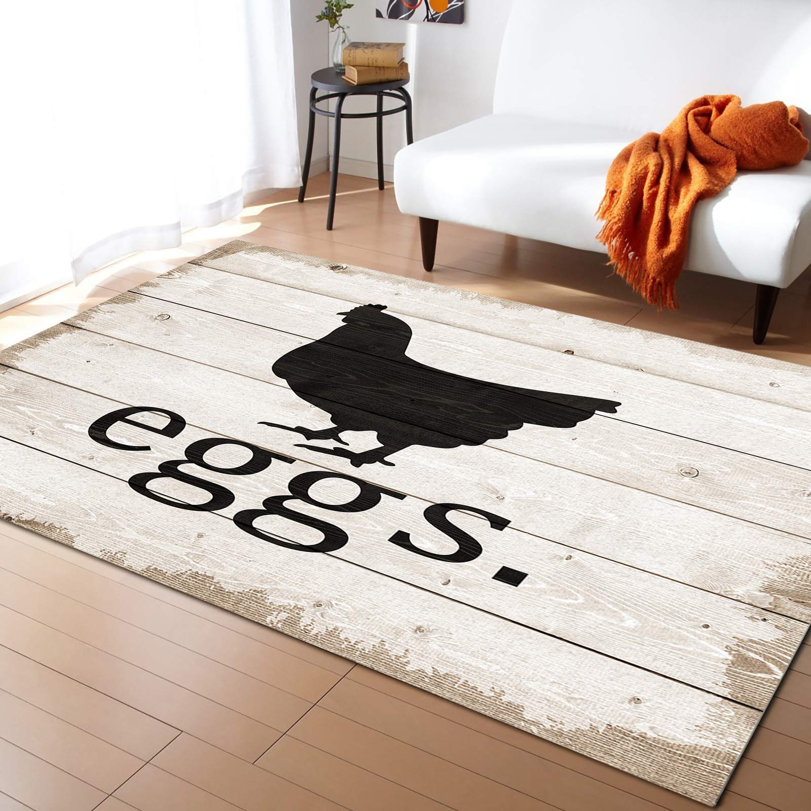Modern 4' x 6' Large Non-Slip Washable Area Rug with Farm Rooster Silhouette Design - Perfect for Bedroom, Living Room, Kitchen, Bathroom & Outdoor Use