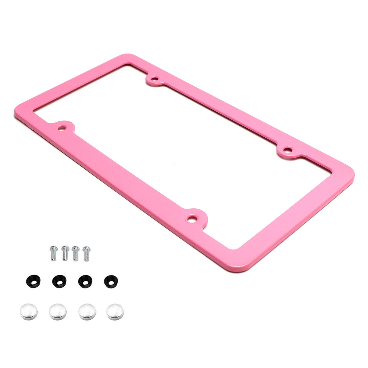 2-Pack Premium Pink Slim 2-Hole License Plate Frame with Screws, Fasteners & Caps - Durable Car Accessory for Customization & Protection (Fits All US Vehicles)