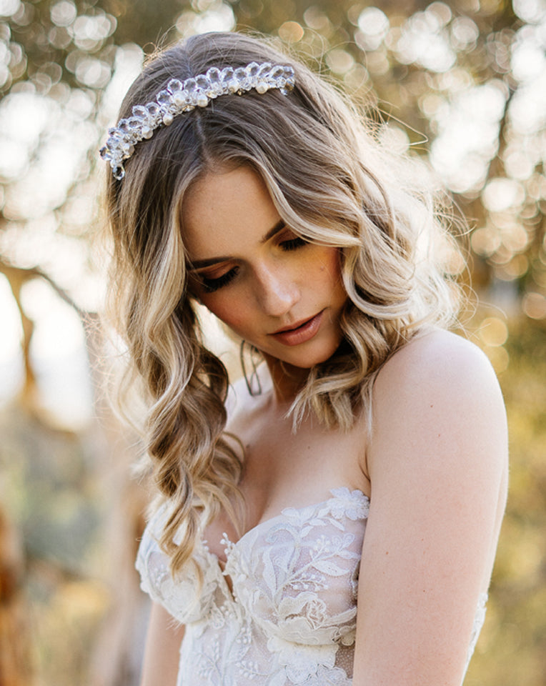 Elegant Petite Wedding Crown Band with Low Crystal Design by Kezani - Perfect for Bridal Accessories, Boho Weddings & Special Occasions