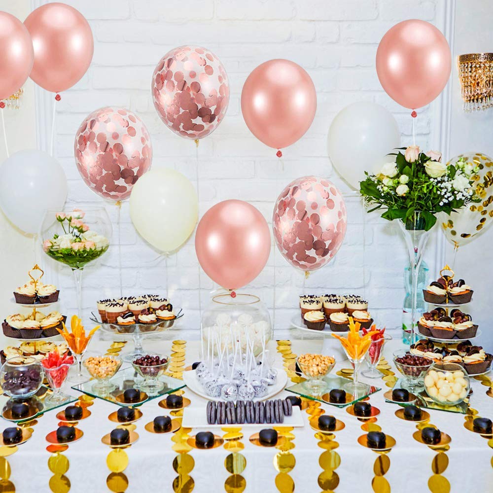 50 Pack 12 Inch Rose Gold Confetti Balloons - Helium Ready for Wedding, Valentine's Day, Birthday Party Decorations | Perfect for Baby Showers, Bridal Showers & Anniversary Celebrations