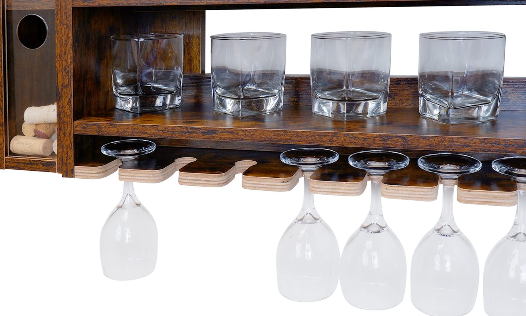 Rustic Farmhouse Wall Mounted Wine Rack - Wooden Wine Shelf with 4-Bottle Storage & Stemware Holder - Perfect for Home Bar, Kitchen Decor, Dining Room, and Wine Cellar Organization