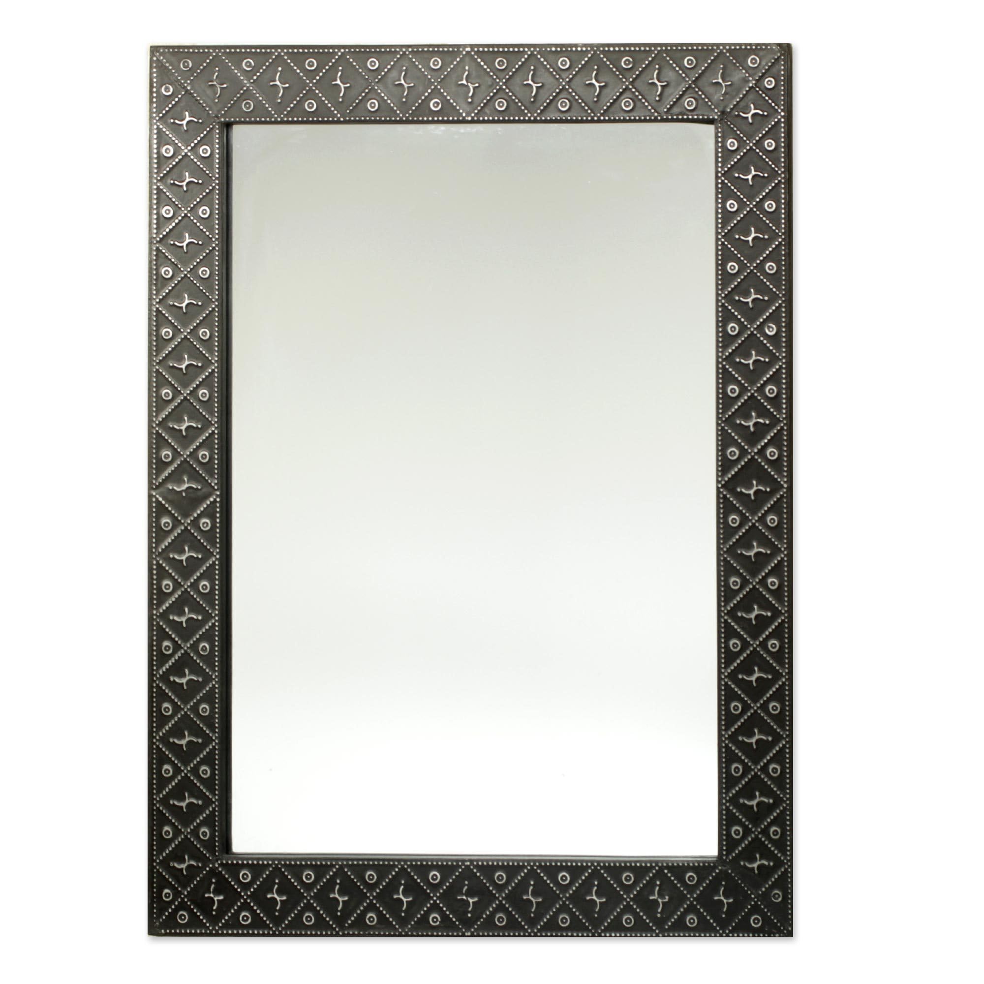 Contemporary African Prince Wood Wall Mirror - Handcrafted Black Wooden Mirror for Living Room, Bedroom & Entryway Decor | NOVICA