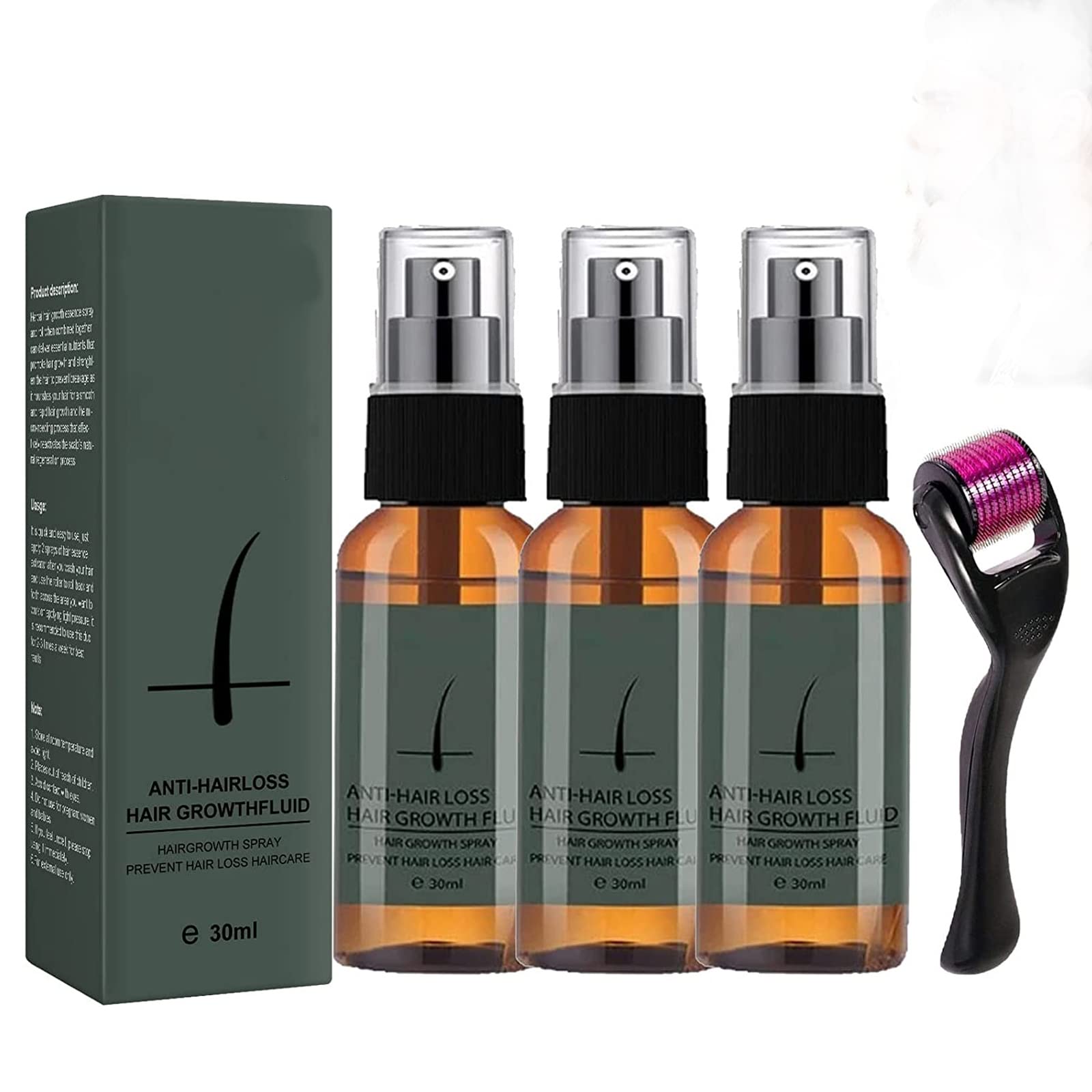Nourishing Ginger Hair Growth Spray - Fast Hair Regrowth Serum for All Hair Types, Anti-Hair Loss Treatment with Scalp Massage Roller (3 Pack) | Promotes Thicker, Healthier Hair for Men & Women - Perfect for Daily Hair Care Routine & Scalp Treatment