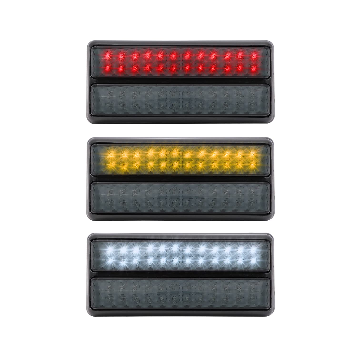 Meerkatt 8 Inch Smoked Lens Tail Light Kit (Pack of 3) - Amber, Red & White LED Clearance Lamps with Mounting Plate for 12V DC Trailers, Trucks & Pickups | Durable Replacement for Lorry & Heavy-Duty Vehicles | Ideal for Night Driving, Off-Roading & Commercial Fleets