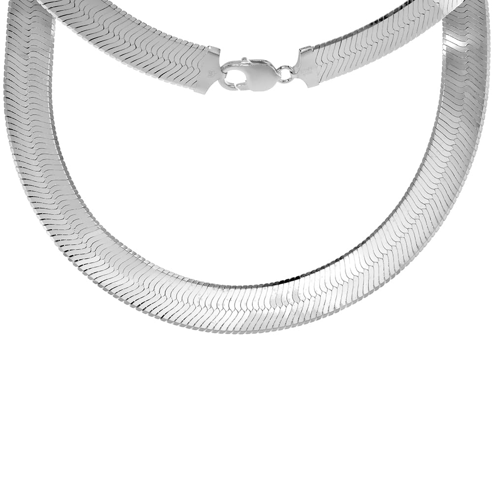 Sterling Silver 13mm Herringbone Necklace & Bracelet Set for Women and Men - Nickel Free, Beveled Edges, Adjustable 8-30 Inch - Perfect for Gifts, Weddings, Anniversaries and Everyday Wear